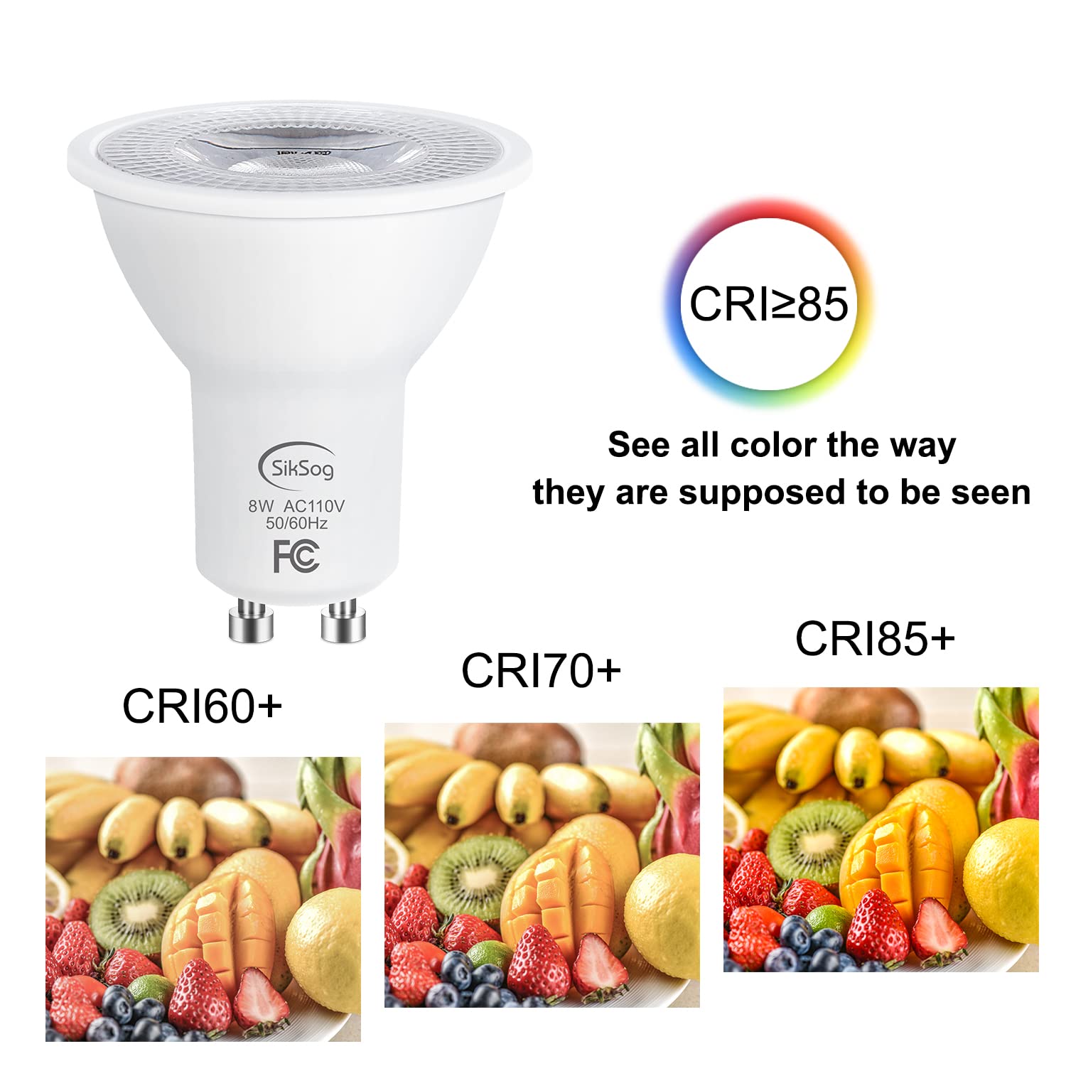 SikSog GU10 LED Light Bulb 5000K Daylight White, 70W Equivalent, Non-Dimmable, 120° Beam Angle, Pack of 10, Plastic