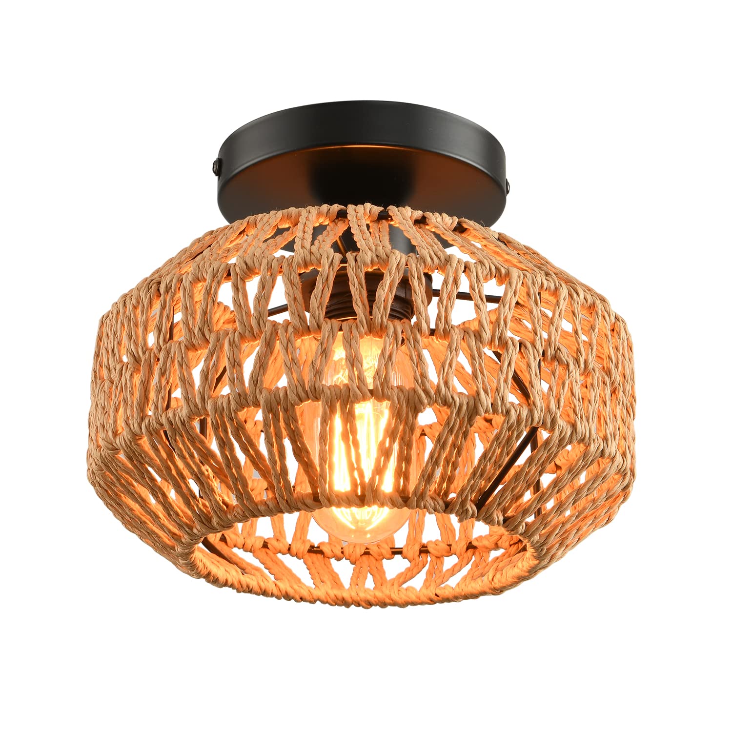 Ihengyanlt 1 Pack Farmhouse Light Fixtures Ceiling Mount,Mini Rattan Boho Semi Flush Mount Ceiling Light,Hand Woven Hallway Light Fixtures For Bedroom Entryway Nursery Study Room
