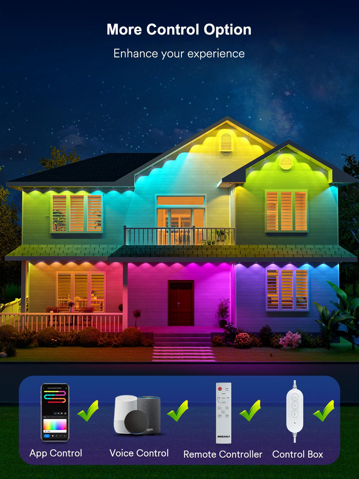 Angelhalo 50Ft Outdoor Led Lights, Ip65 Waterproof, Alexa Compatible, Warm & Cool White