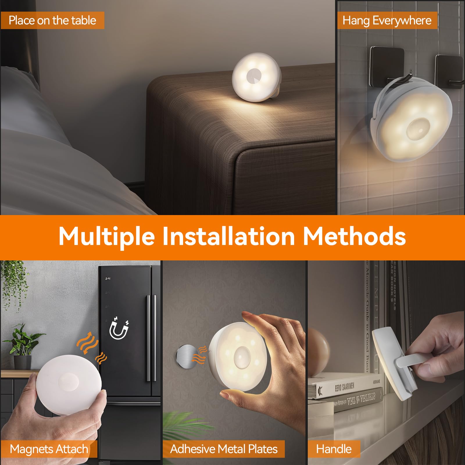 Dawnrise Motion Sensor Night Light With Rechargeable Battery(4 Pack), Magnetic Warm White Night Lights With On-Off-Auto Mode For