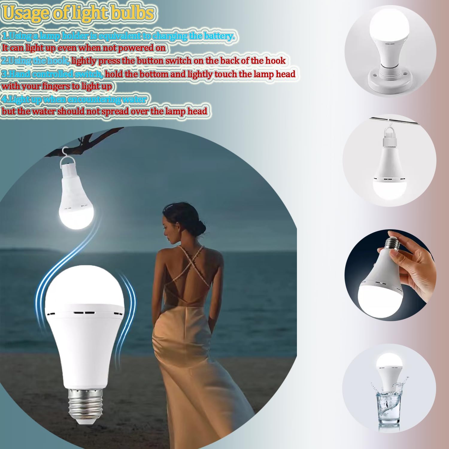 2Pack White Rechargeable Emergency 15W Led Light Bulb,Stay Lights Up When Power Failure,100W Equivalent,1500Lm,White Light 6000K