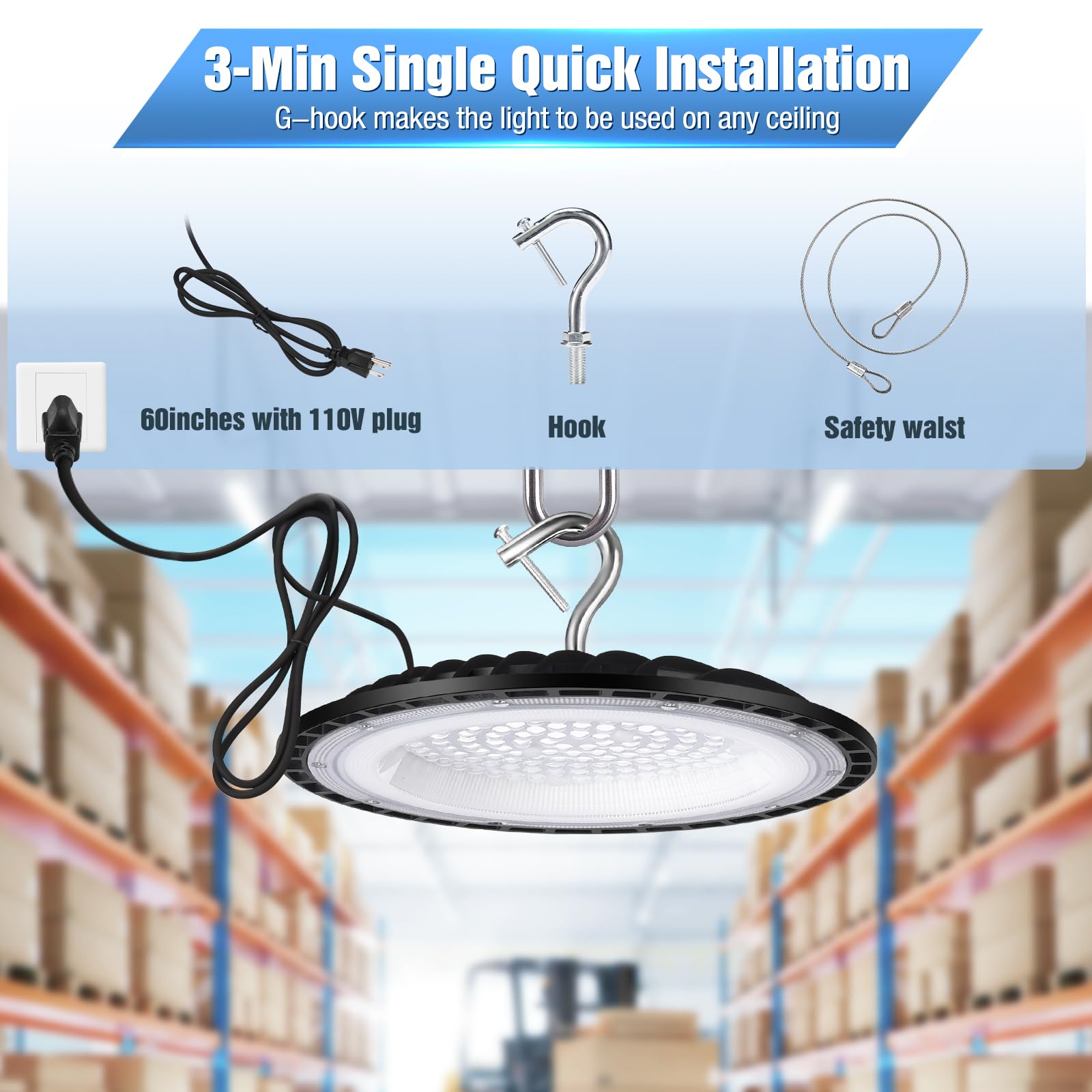 Yanycn 6 Pack 150W Ufo Led High Bay Light Fixture,5000K Daylight Commercial Shop Bay Lighting,120Vac,21000Lm,[650W Mh/Hps Equiv.