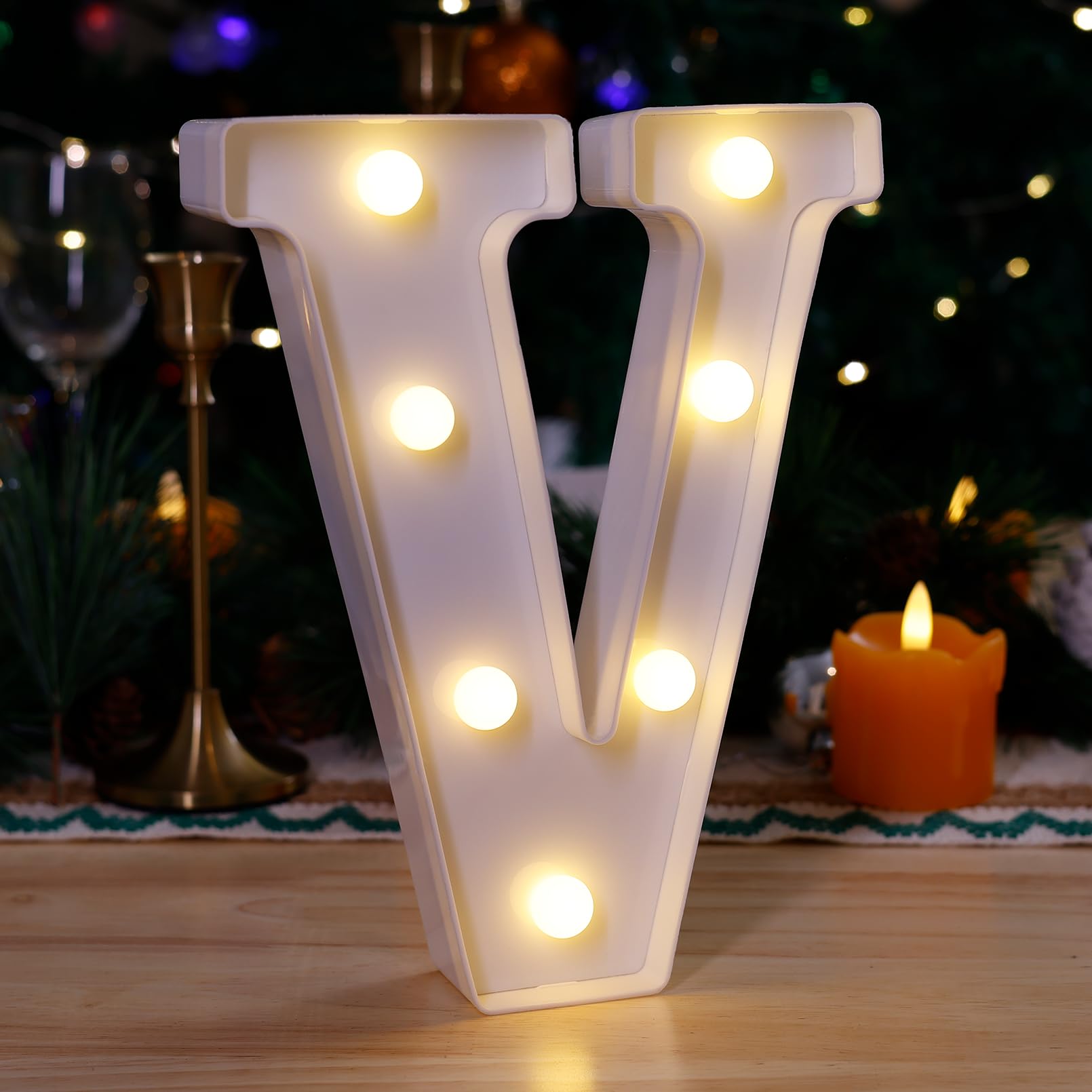 TEHIBIEN LED Light Up Marquee Letter V, Battery Powered Decorative Alphabet Light, White Plastic for Weddings and Parties
