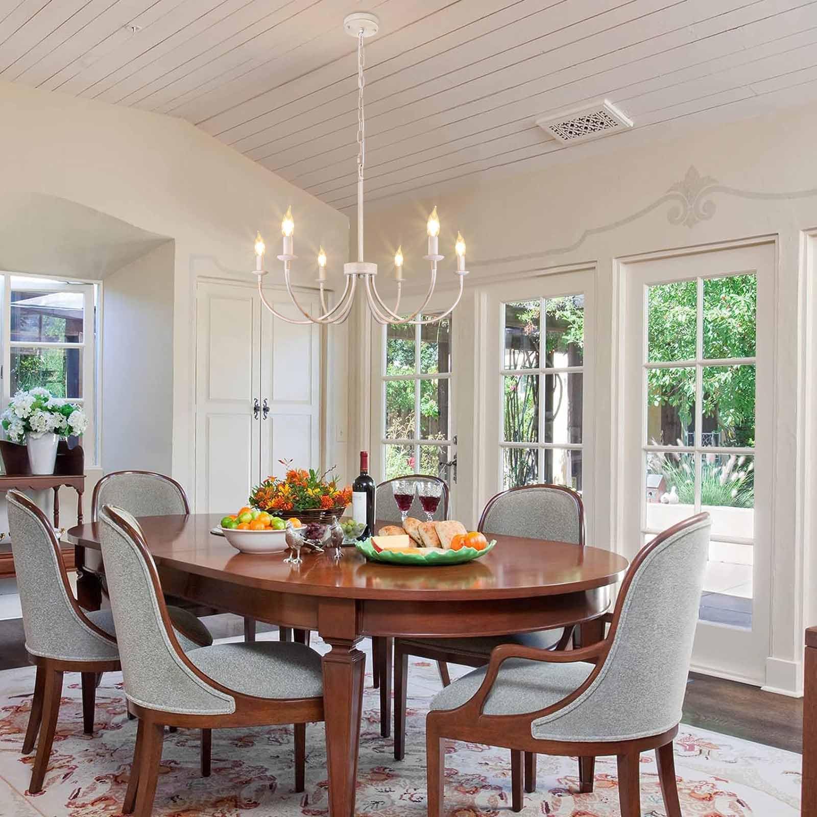 Rviezza 6-Light French Country Chandelier, Antique White Metal Pendant Light for Dining Room, Kitchen, Living Room, Foyer - RVBKI-2