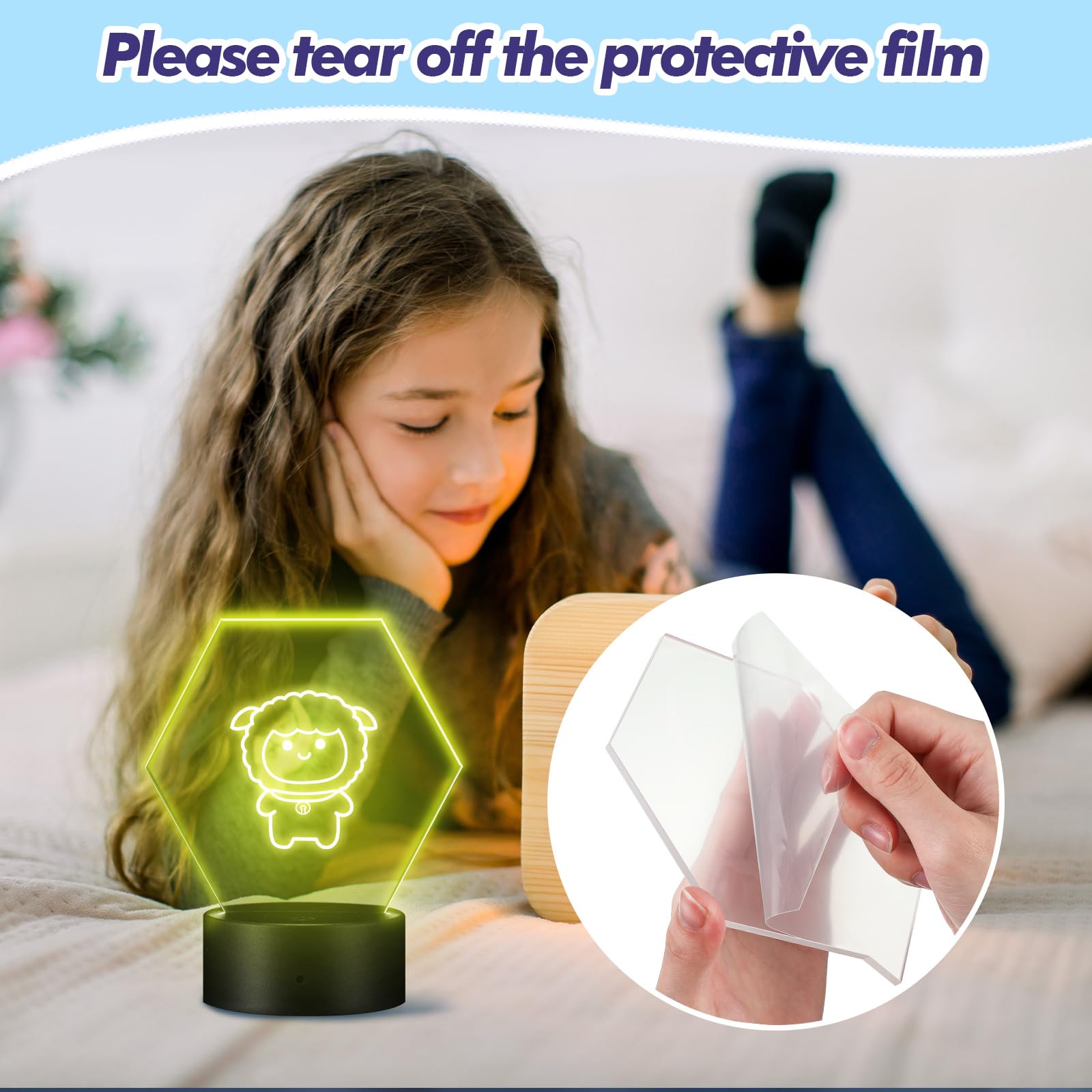 Honoson 6 Sets 3D Night Led Light Lamp Bases Including 6 Light Display Stands 6 Clear Acrylic Sheets 6 Remote Controls 6 Chargin