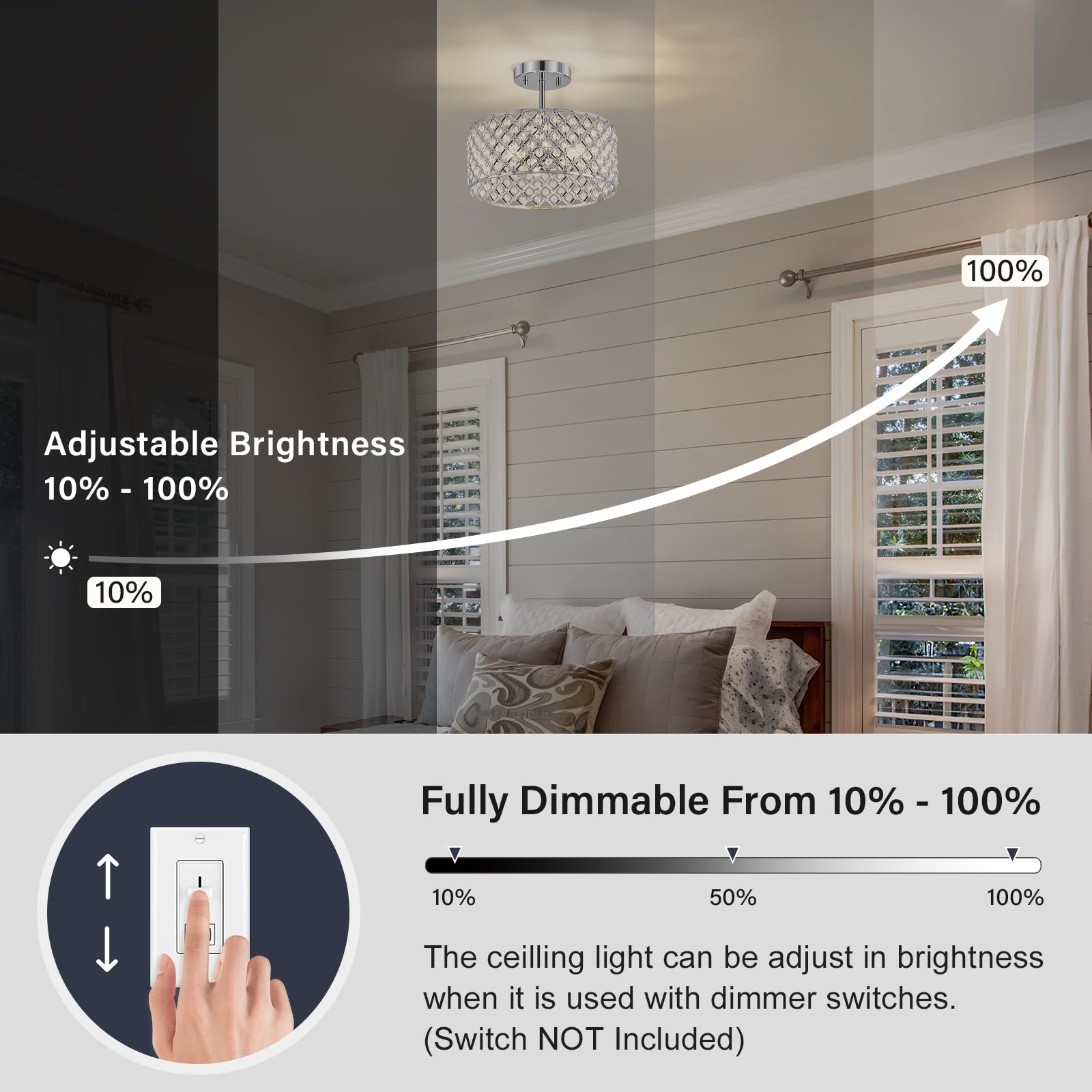 Bzvesr Chrome Crystal Ceiling Light Fixture Modern Semi Flush Mount Ceiling Lighting Fixture Round Small Chandelier For Dining Room  Hallway  Entryway  Kitchen  Bedroom Foyer 3 Light 12 Inch