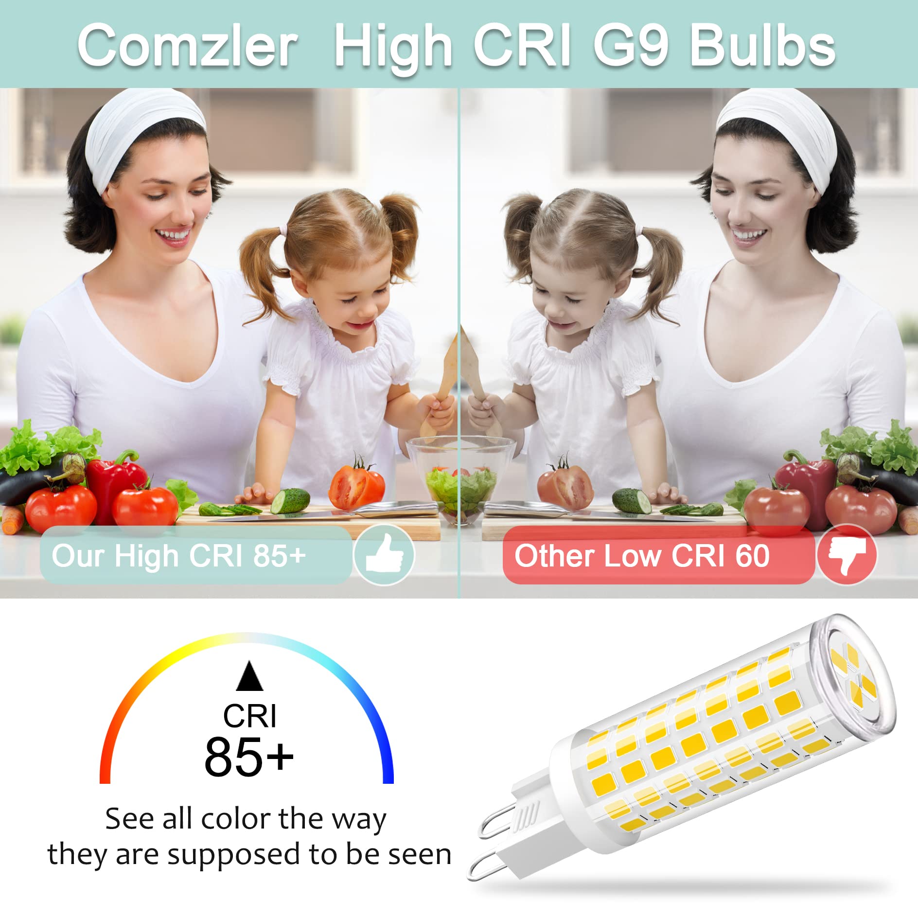 Comzler G9 Led Bulb 4000K Natural Daylight, 6W 60 Watt Halogen Equivalent G9 Led Bulb Bi Pin Ceramic Base, 600Lm T4 G9 Light Bul