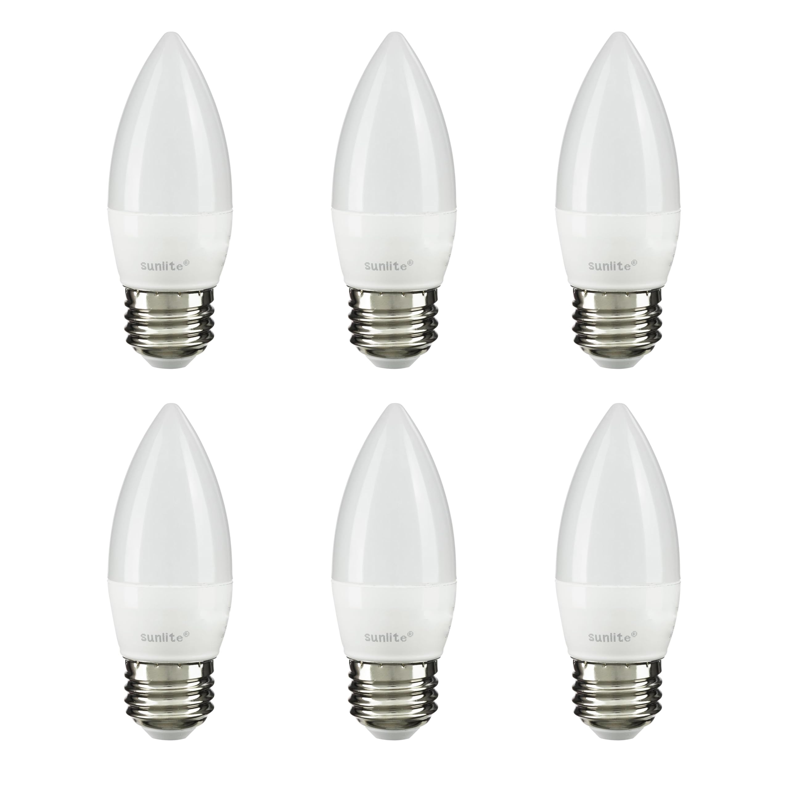 Sunlite 41380-Su Led Torpedo Tip B11 Chandelier Light Bulb, 7 Watts (60W Equivalent), 500 Lumens, Medium Base (E26), Dimmable, 27K - Warm White, 6 Pack, Frost