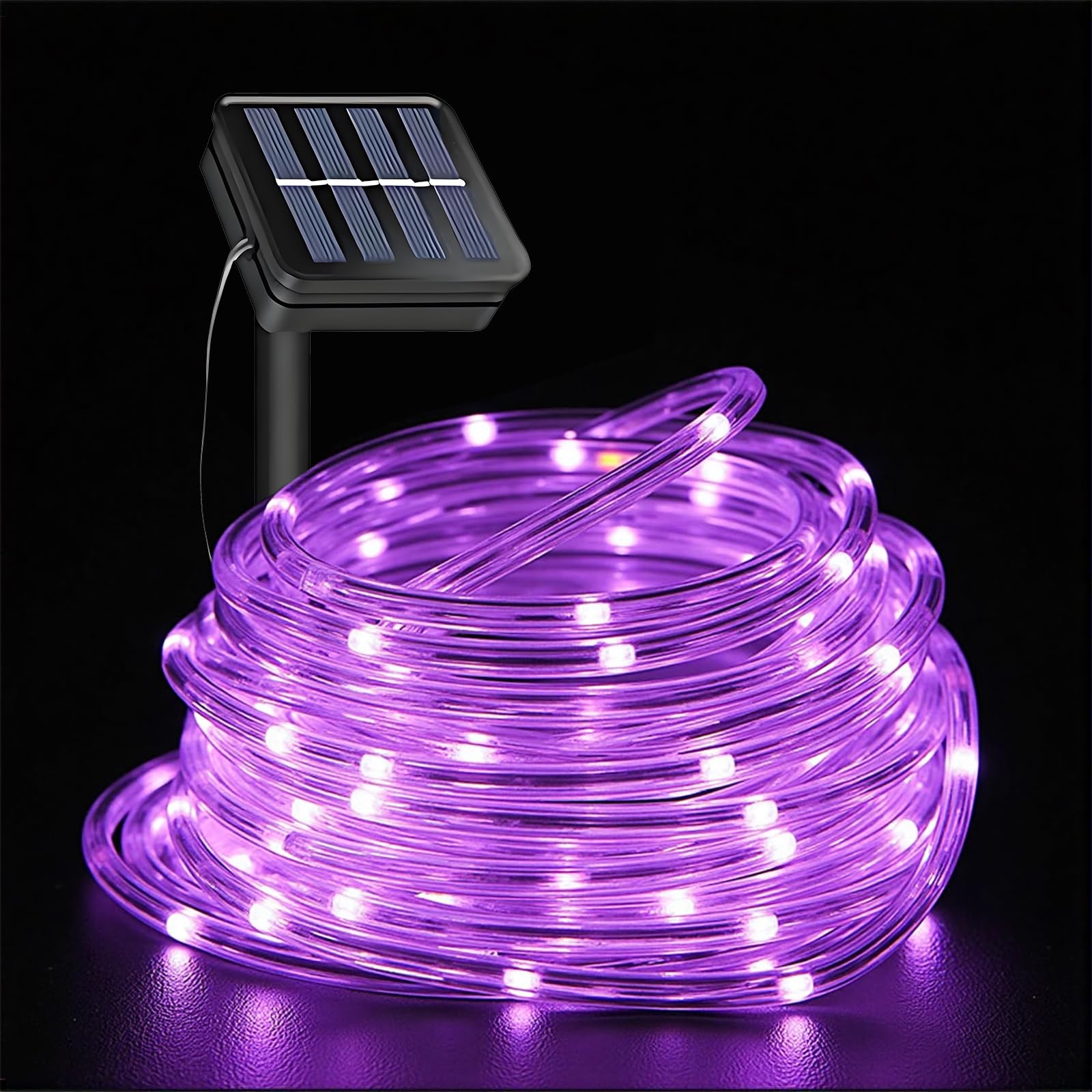 LiyuanQ Solar Rope Lights - 100 LED, 33FT, Purple, 8 Lighting Modes, Waterproof, Halloween Decoration