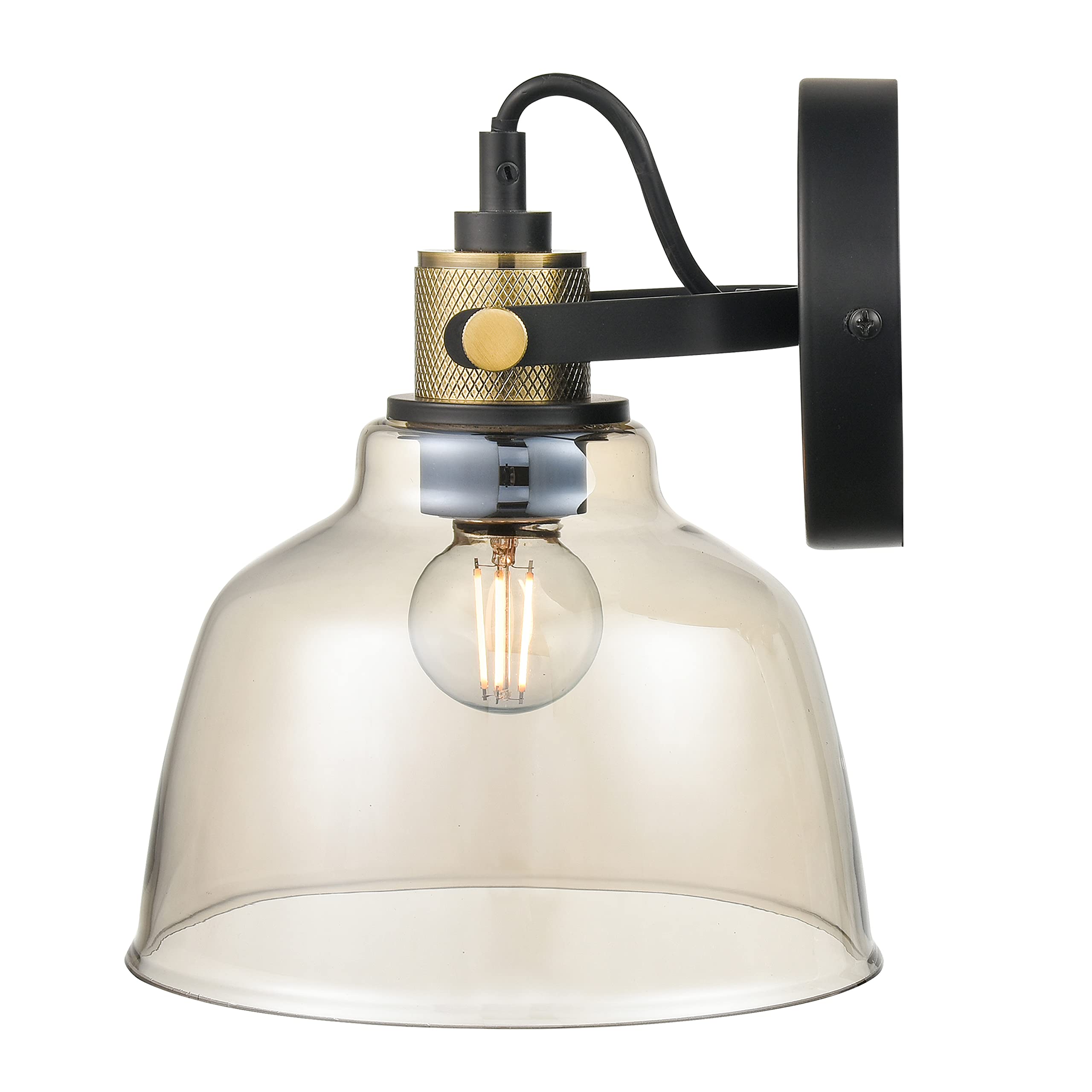 Light Society Arie Wall Sconce, Iron, Model LS-W528-CG-BRS, Black/Brass/Cognac