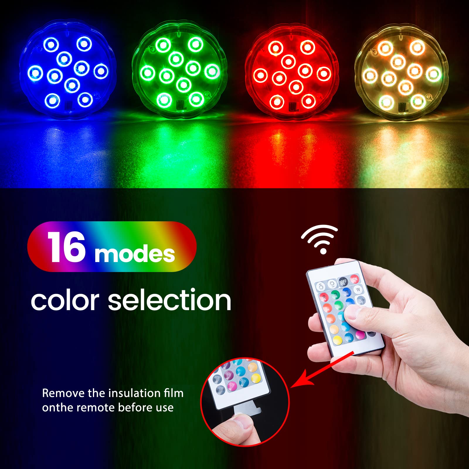 Shangyuan Wireless Marine LED Boat Lights, RGB Multi-Color Changing, Battery Powered, 4PCS, for Deck and Interior Use, White