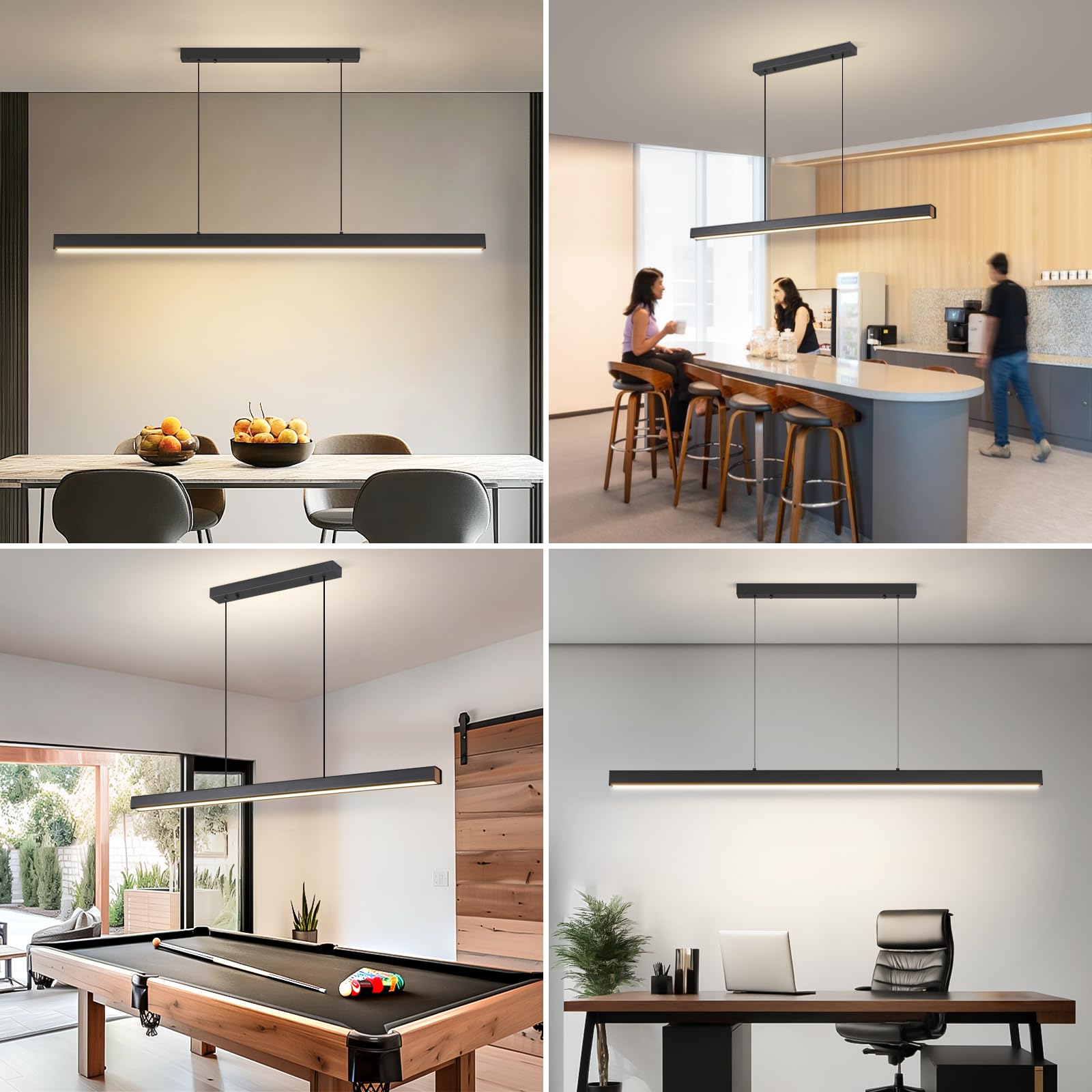 Mikeru Modern LED Linear Pendant Light, 70IN, Adjustable Color Temperature 3000K-6500K, Black, Aluminum, Model 444c0a0a-99d8
