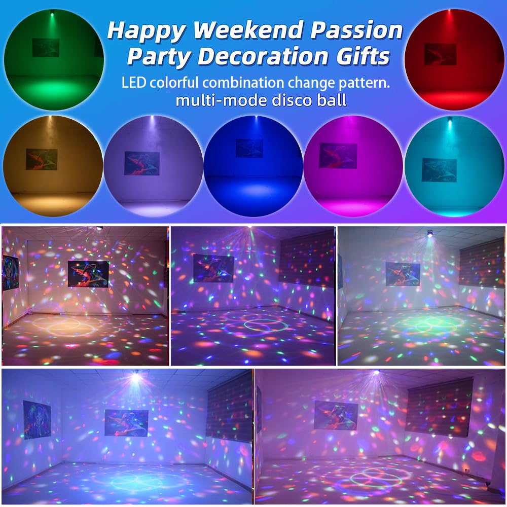 QinGers Disco Ball Lights - Sound Activated LED Stage Strobe Lights, Remote Control, Black, Model EW-02, 7 Colors