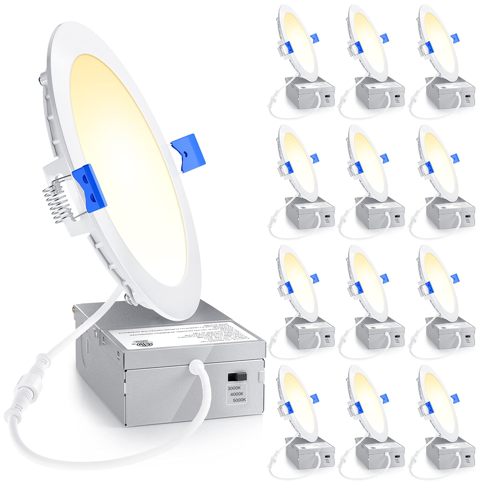 Ensenior 12 Pack 6 Inch Led Recessed Light, Dimmable, 3000K-5000K 3Cct, 1050Lm High Brightness, 12W 120V, Damp Rated, Ultra-Thin