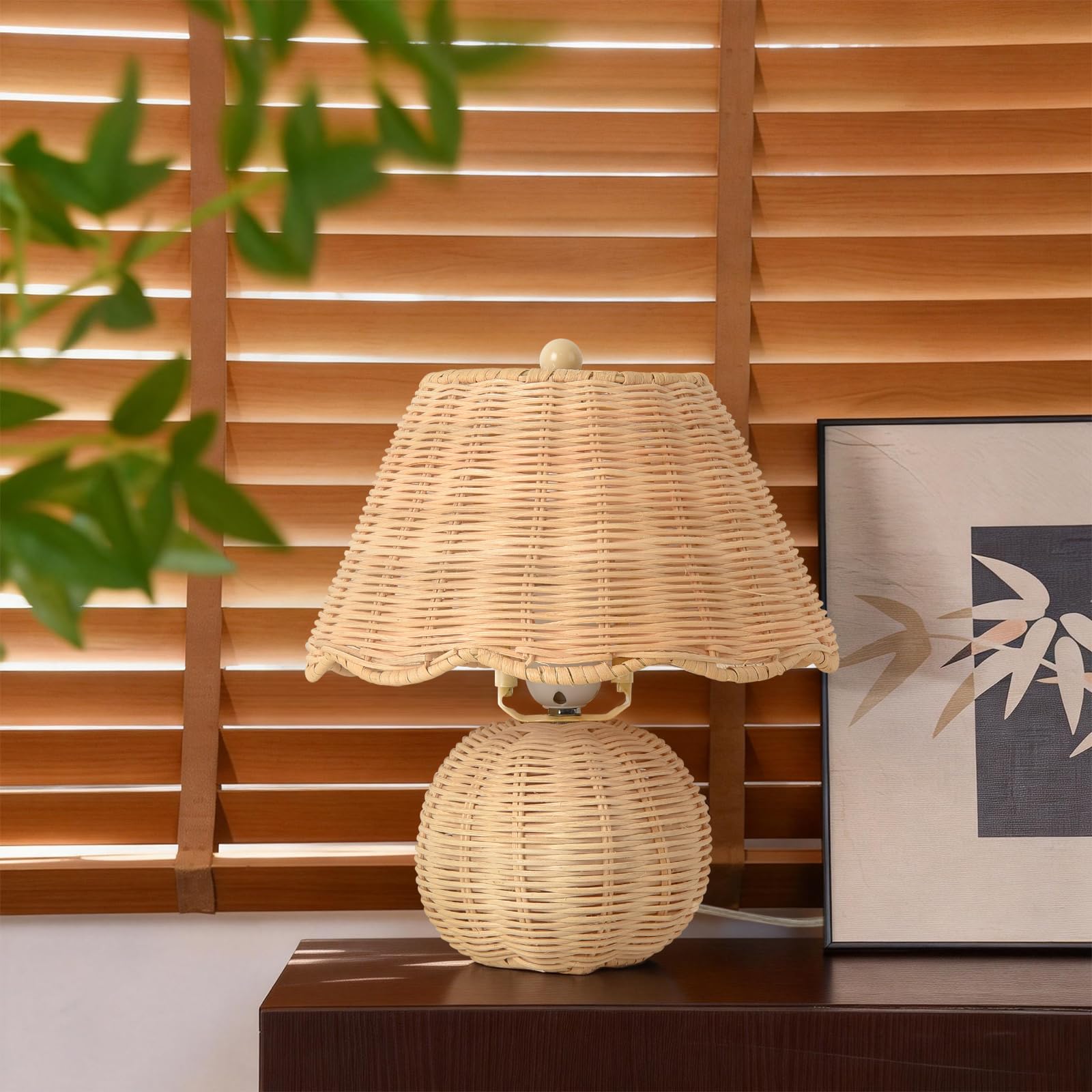 Rattan Small Bedside Mini Table Lamp for Bedroom,Boho Bedroom Lamps for Nightstand, Farmhouse Mini Table Lamps for Small Spaces 