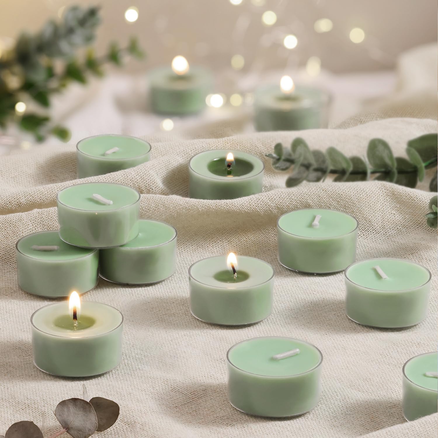 Eucalyptus Drift Scented Tea Lights Candles - Grayish Green - 6 Hour Burn - 100% Palm Wax - Scented Tealight Candles for Winter 