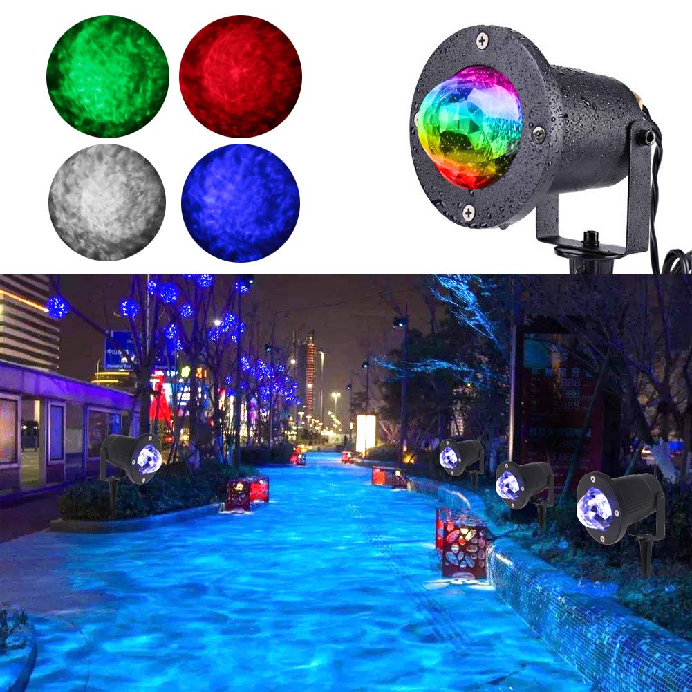 KOOT Outdoor Water Wave Lights Projector, 10 Color LED, Waterproof, Remote Control, Black, Model CPD-SW for Garden, Wedding, Holiday