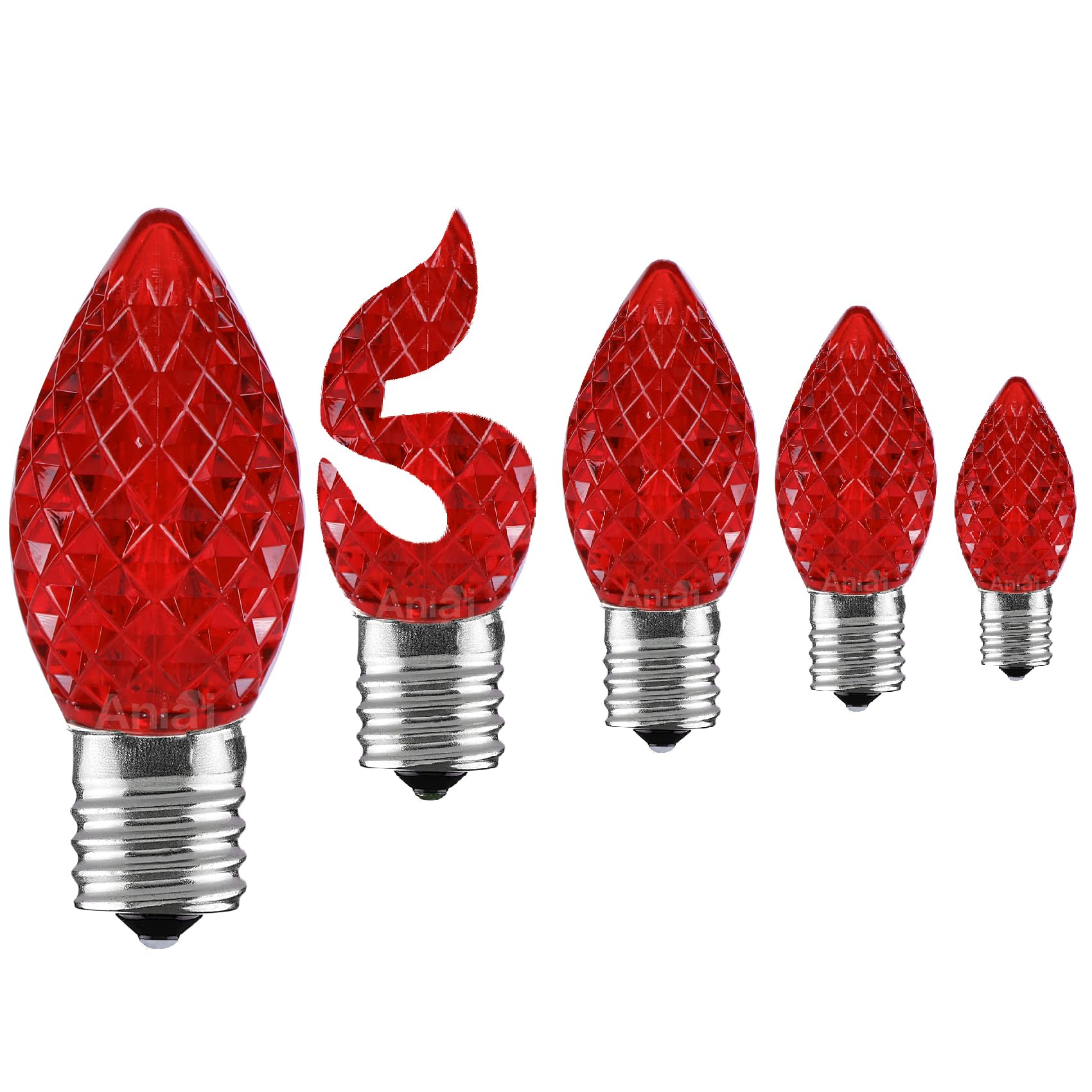 Aniai C7 LED Christmas Light Bulbs - 5 Count E12 Base Replacement - Commercial Grade Red