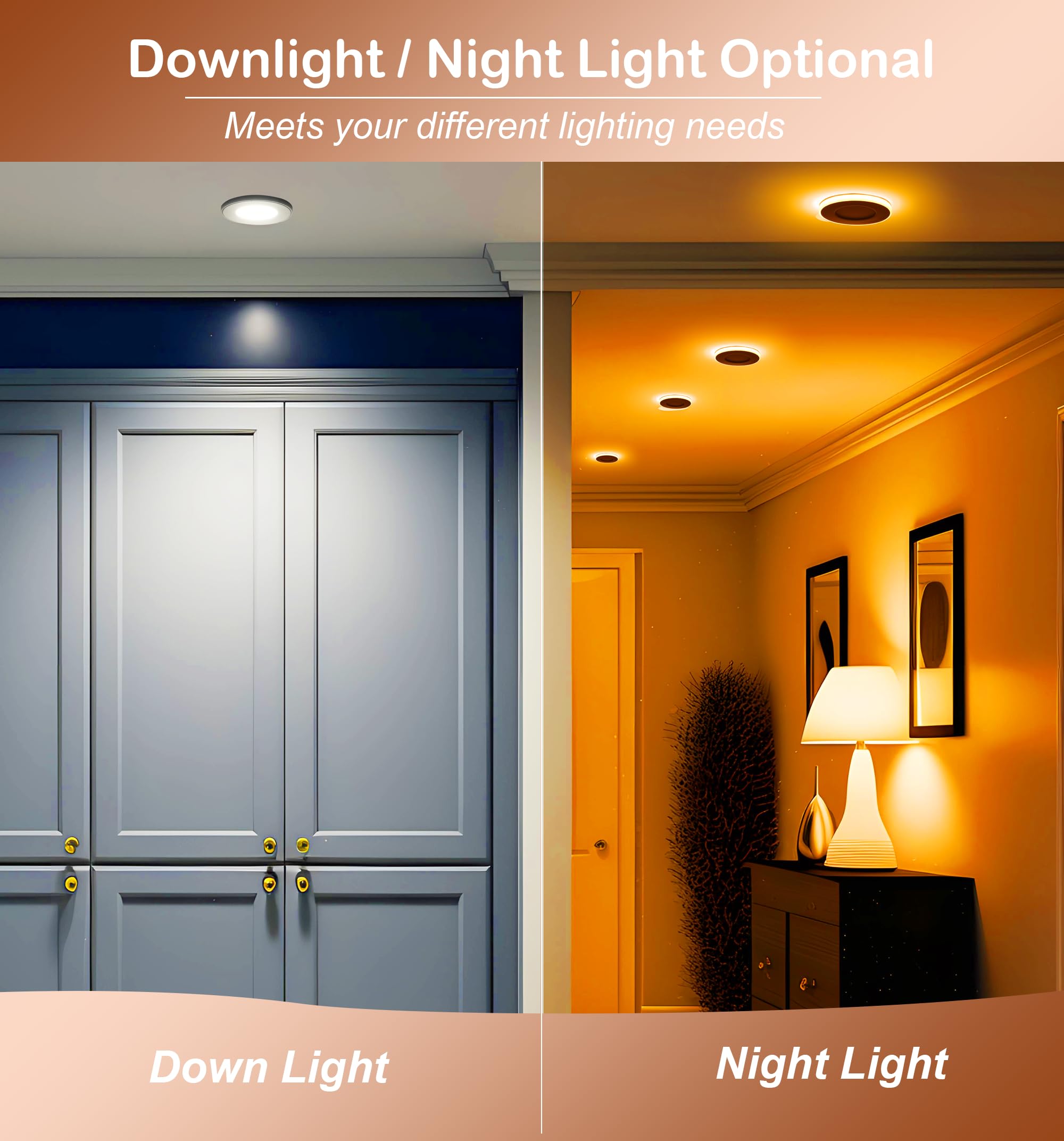 CLOUDY BAY 3 Inch 5CCT LED Recessed Down Light - Dimmable Ultra-Thin Wafer with Night Light, Model 58902d96-817a-4