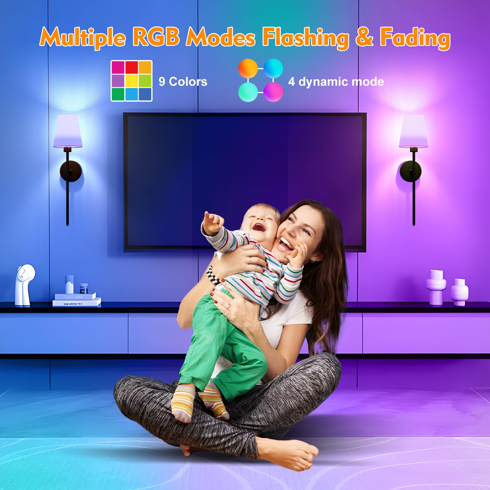 Lightania Battery Operated Wall Sconce Set Of 2, Black Rechargeable Wall Lights With 5200Mah Dimmable Bulbs And Remote, 12 Color