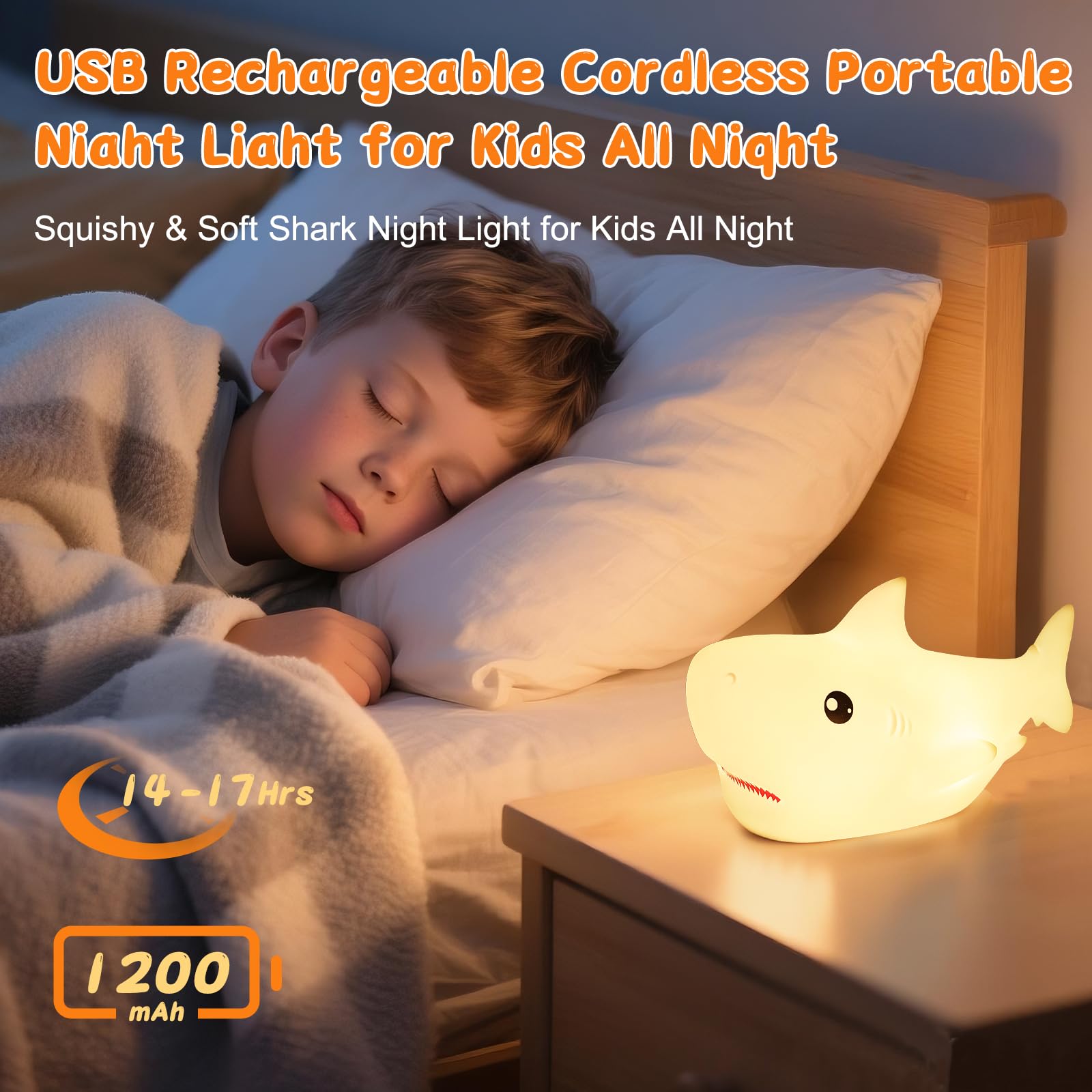 ZKLiLi Remote Shark Night Light, Portable Silicone Nightlight for Kids, 7.48" x 3.58", Light Color, Model ZKLILI-09