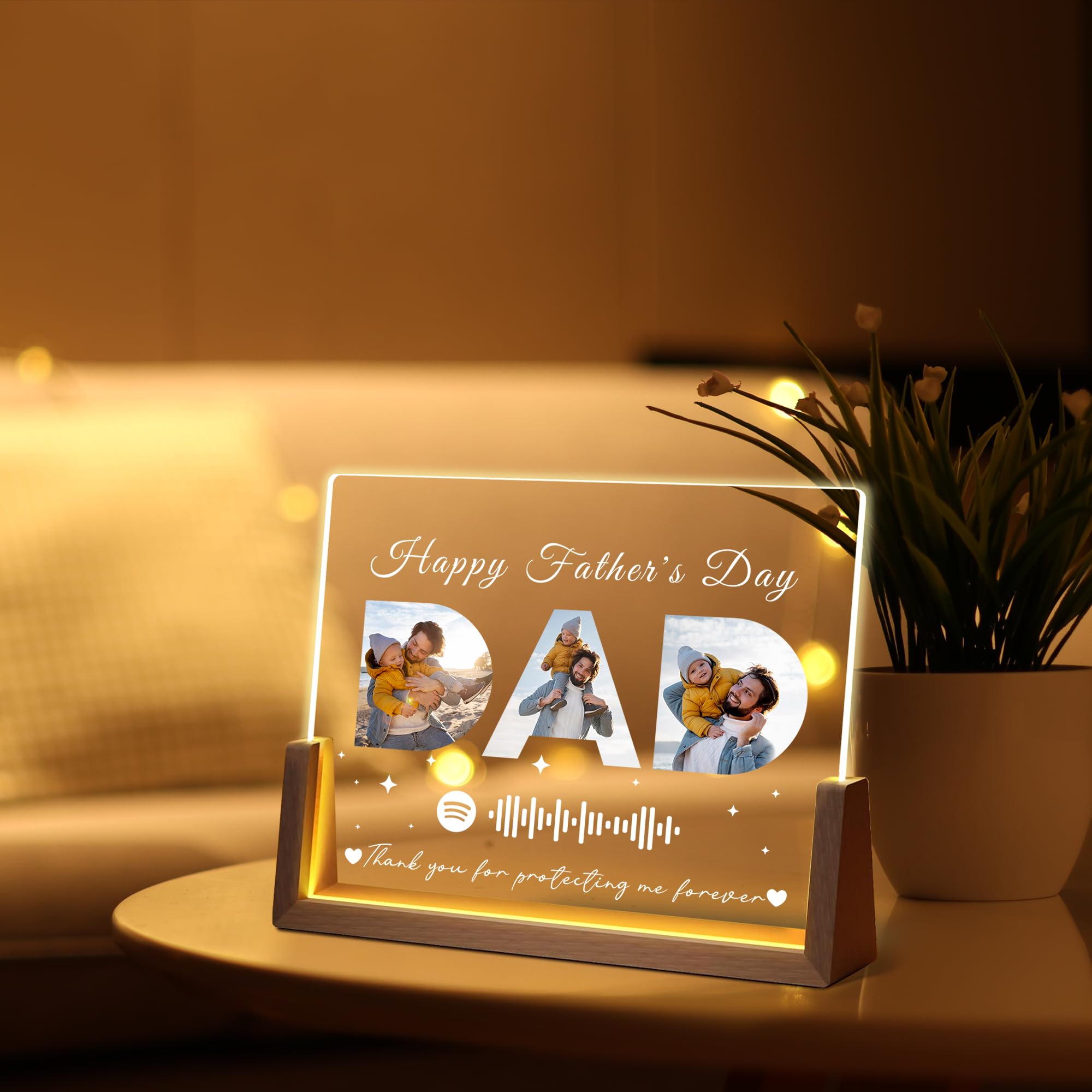 Maiwell Personalized Fathers Day Birthday Christmas Gifts For Dad Husband Custom Acrylic Spotify Plaque Light Up Picture Frame With Photo Name  Customized Dad Gifts From Daughter Son Kids Wife