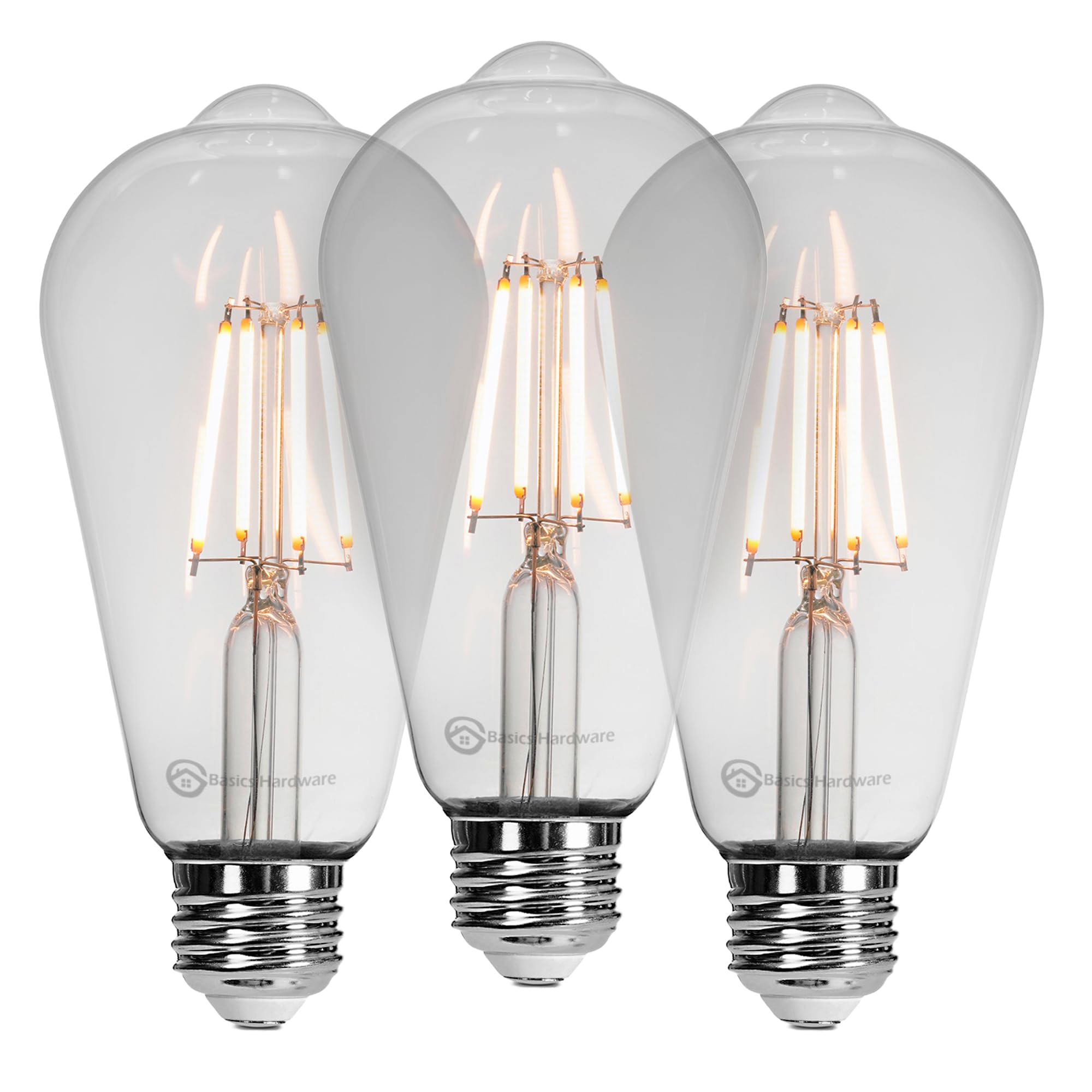 Basics Hardware LED Edison Light Bulbs - Dimmable Bulb, ST64 Vintage Style Decorative Lamp 2700k - Lasts 30k+ Hours, 60W, 110V,