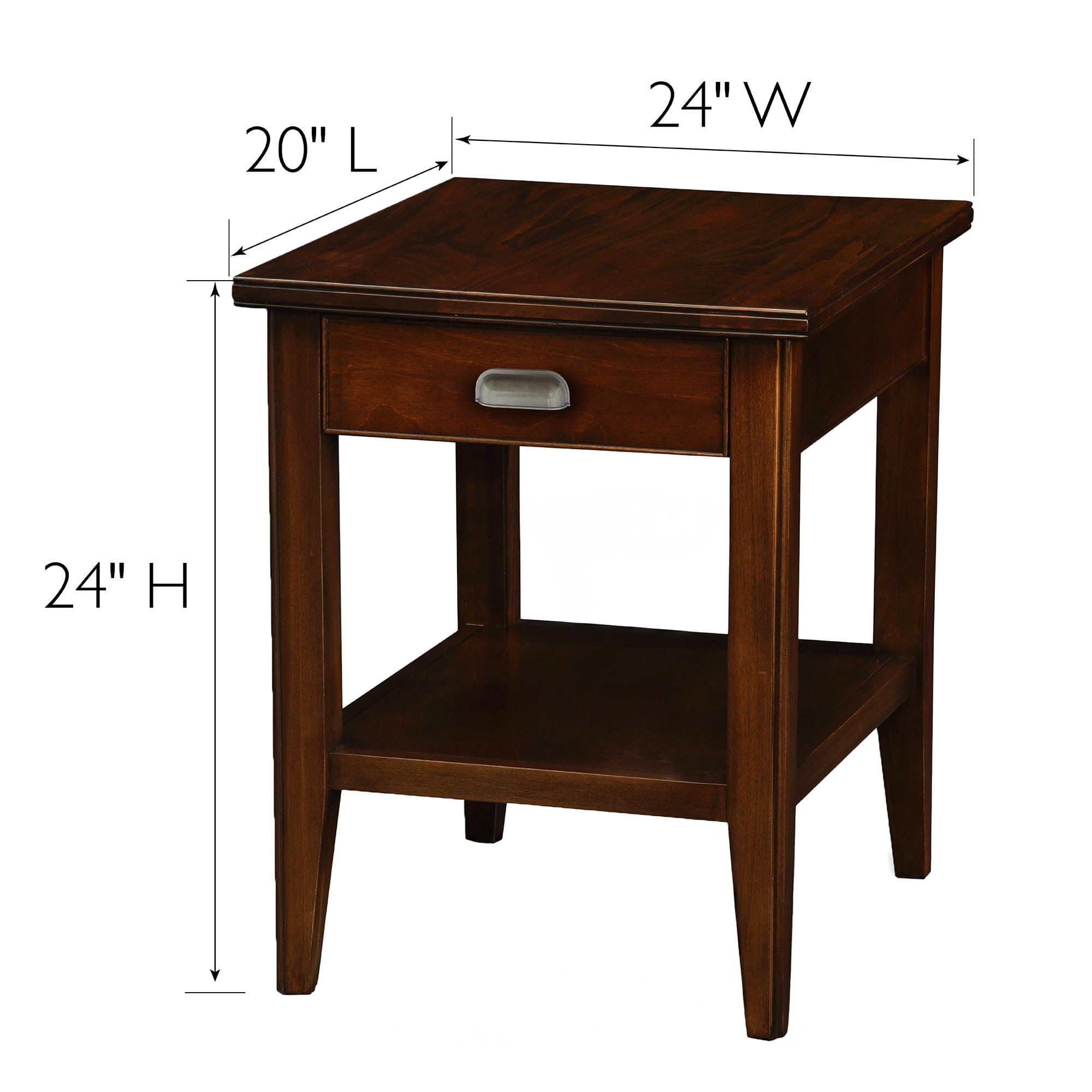 Leick Home Laurent End Table, Solid Wood, 1 Storage Drawer, Bottom Display Shelf, Easy-Assembly, For Living Room/Bedroom, Chocol