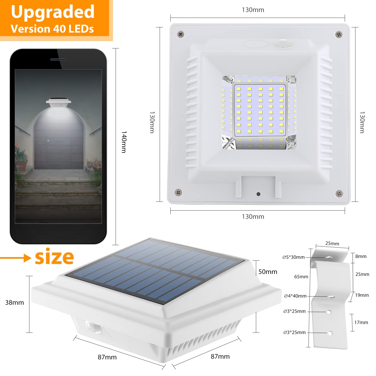 UniqueFire 40 LED Outdoor Solar Gutter Lights, Waterproof Security Lamps, 6PCS White Cold Light