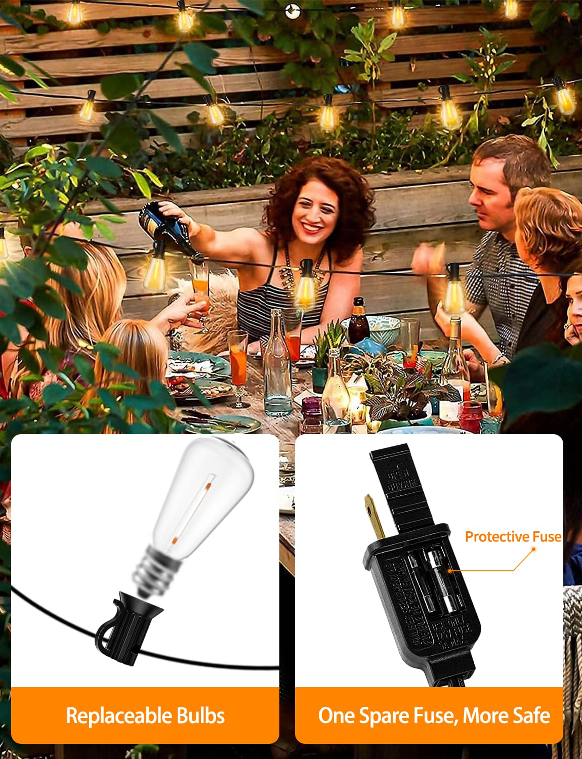 Pogestrand LED Outdoor String Lights 400ft Shatterproof Dimmable Warm White ST38-2200K with 212 Waterproof Vintage Bulbs
