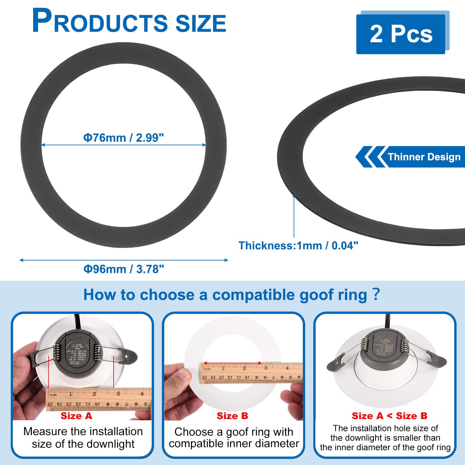 Patikil Metal Goof Trim Ring, 2 Pcs 3.78'' Od 2.99'' Id Circular Ceiling Light Trims Ring Recessed Light Cover Ring For Recessed