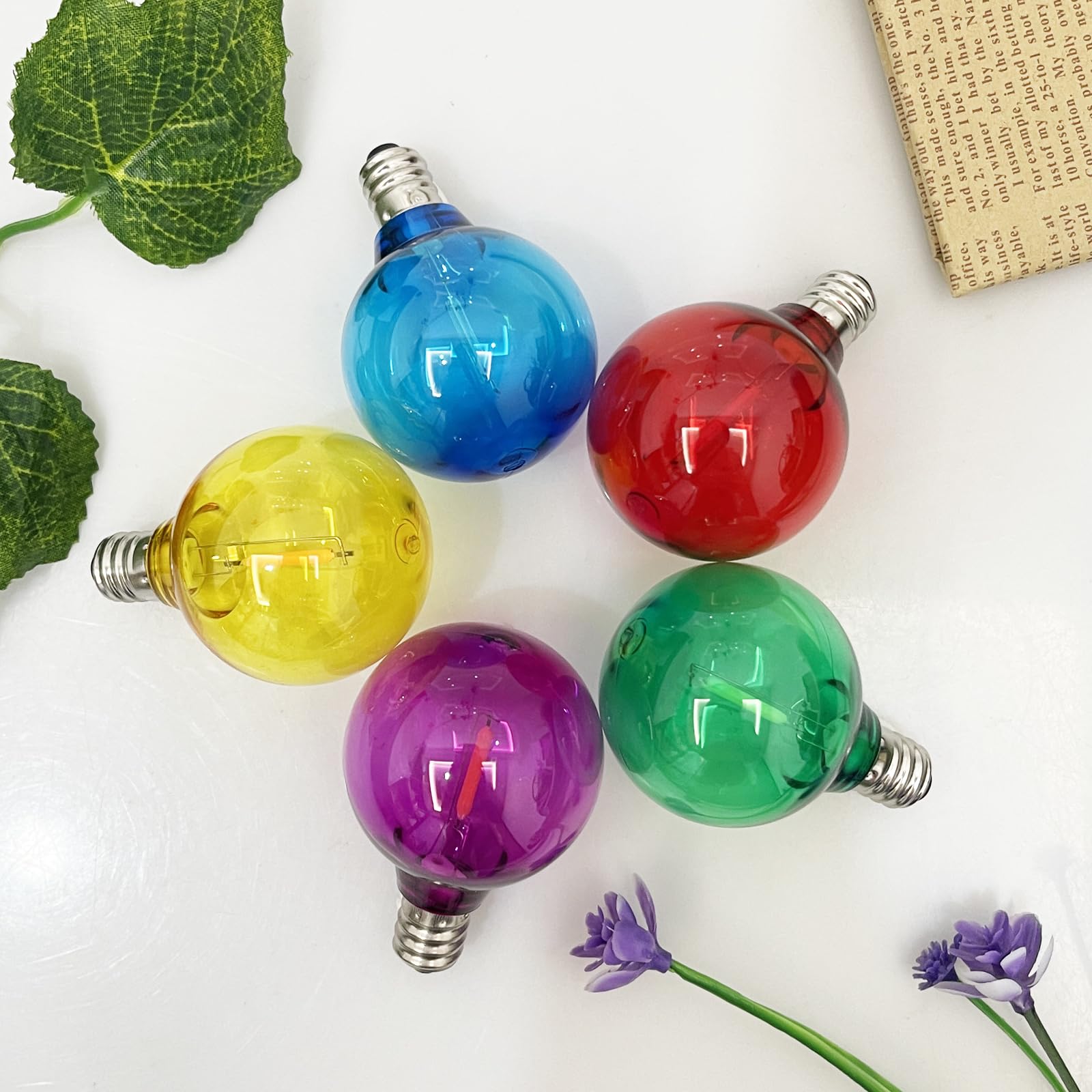 SUNSGNE G40 LED Christmas Light Bulbs, 25 Pack, E12 Base, Shatterproof, 0.6 Watt, Clear Multicolor