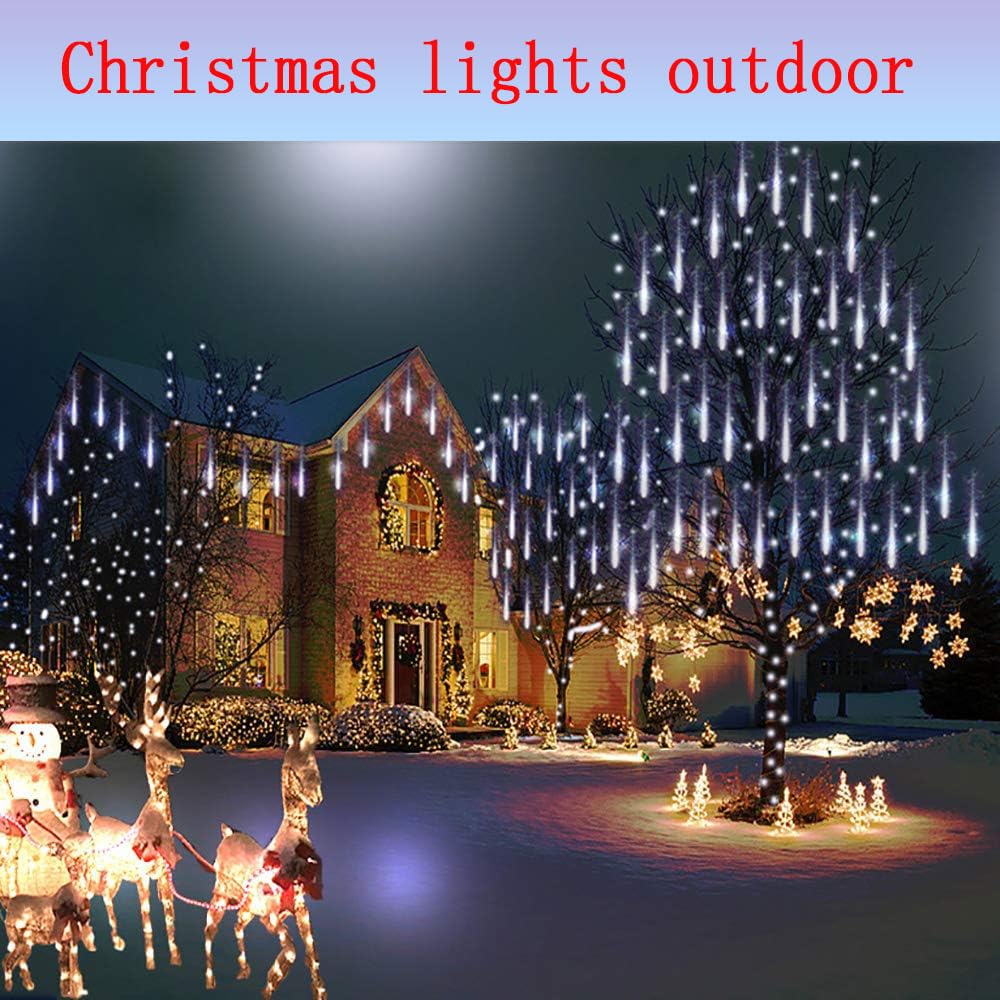 Purtuemy Outdoor Christmas Lights: 24Tubes(Equivalent To 3 Sets Of 8-Tubes) Meteor Shower Lights Icicle White Christmas Lights O