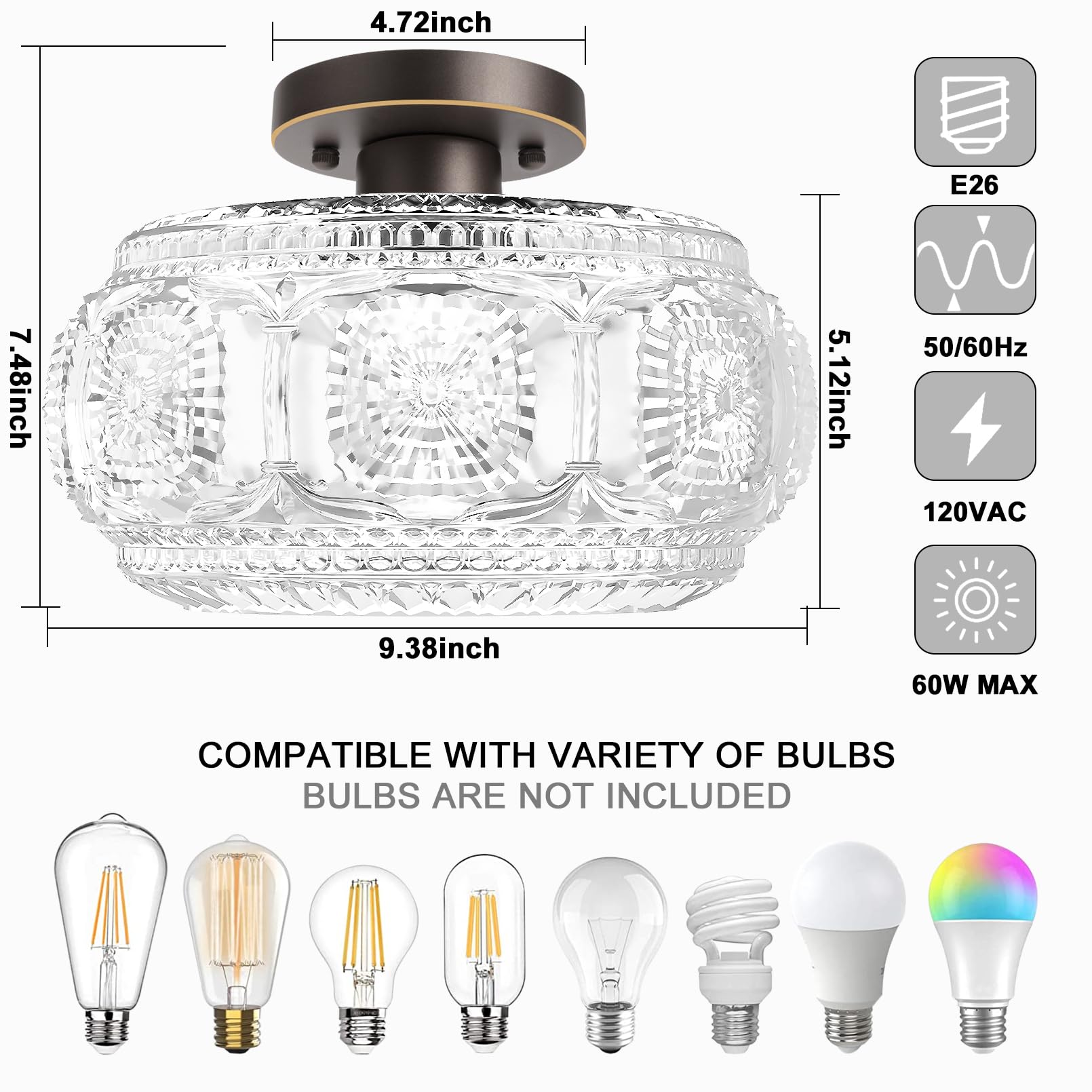 Oykyohei Semi Flush Mount Ceiling Light, Globe Glass Ceiling Light Fixture, Oil Rubbed Bronze With Gold Trim Modern Lighting For