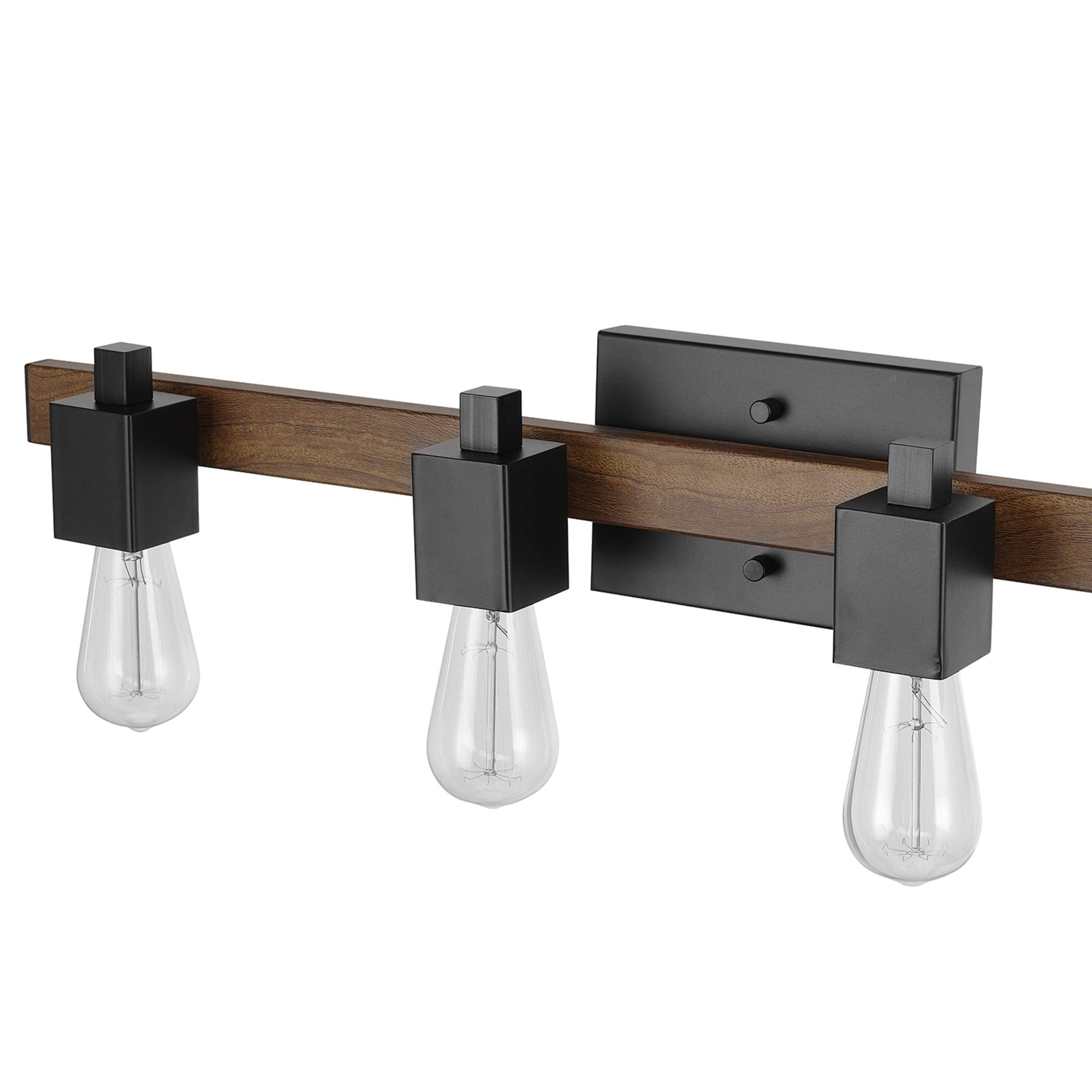 Globe Electric 4-Light Vanity Light, Matte Black, Dark Faux Wood, Model 51717
