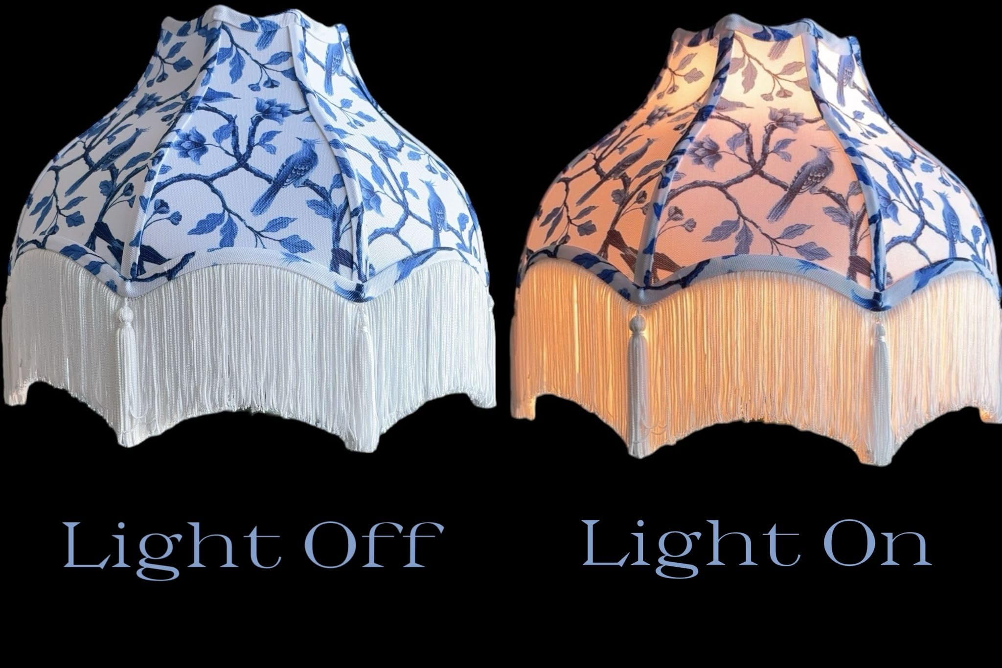 Tristan Home Premium Classic Victorian Style Bell Shape Scallop Large Velvet Lamp Shade With Tassels And Fringe (Blue And White)