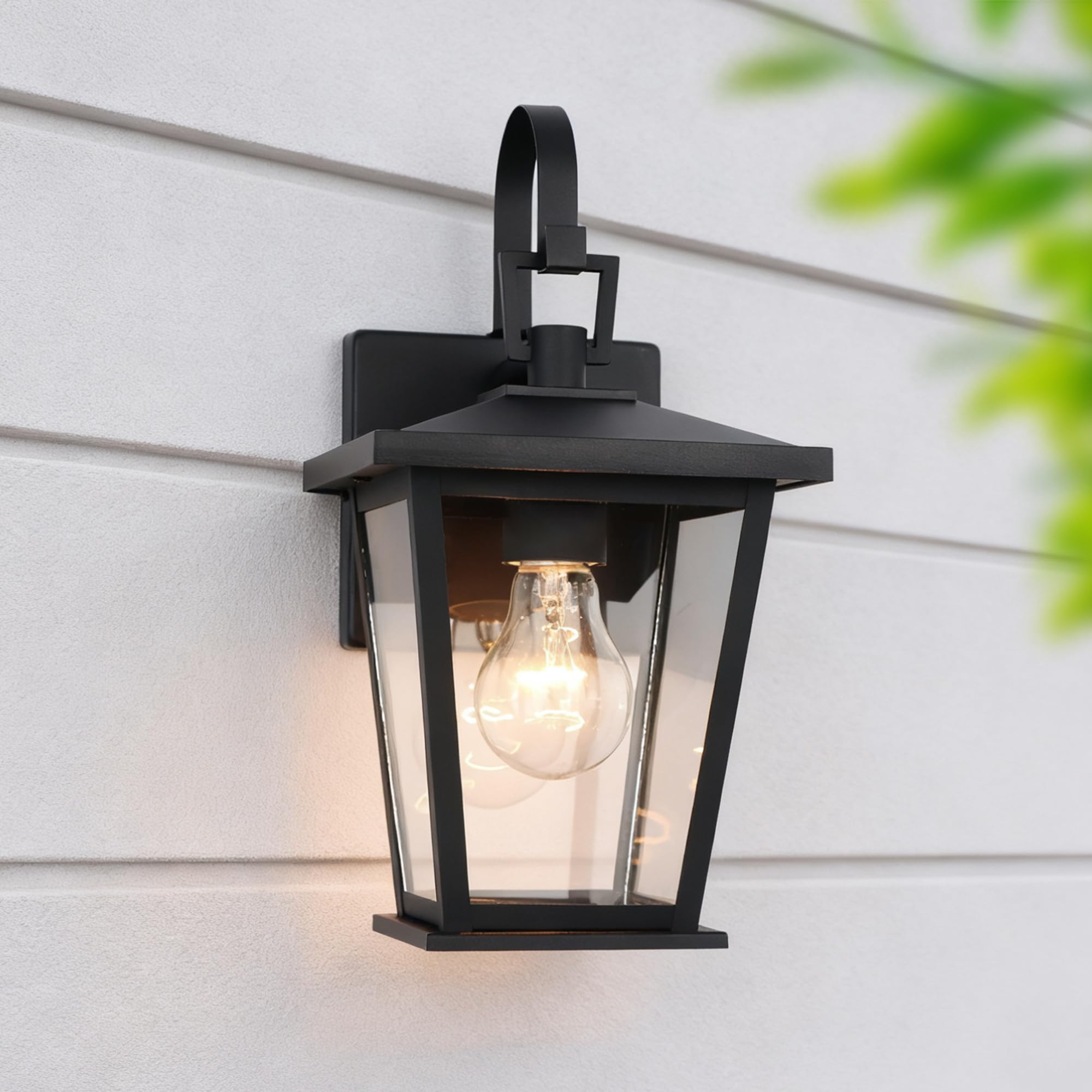 Kalium Outdoor Light Fixtures Wall Mount  Waterproof Exterior Wall Lanterns with Glass  Matte Black  Outside Wall Sconces  Front Porch Lighting for House Garage Doorway Patio 12.5 in