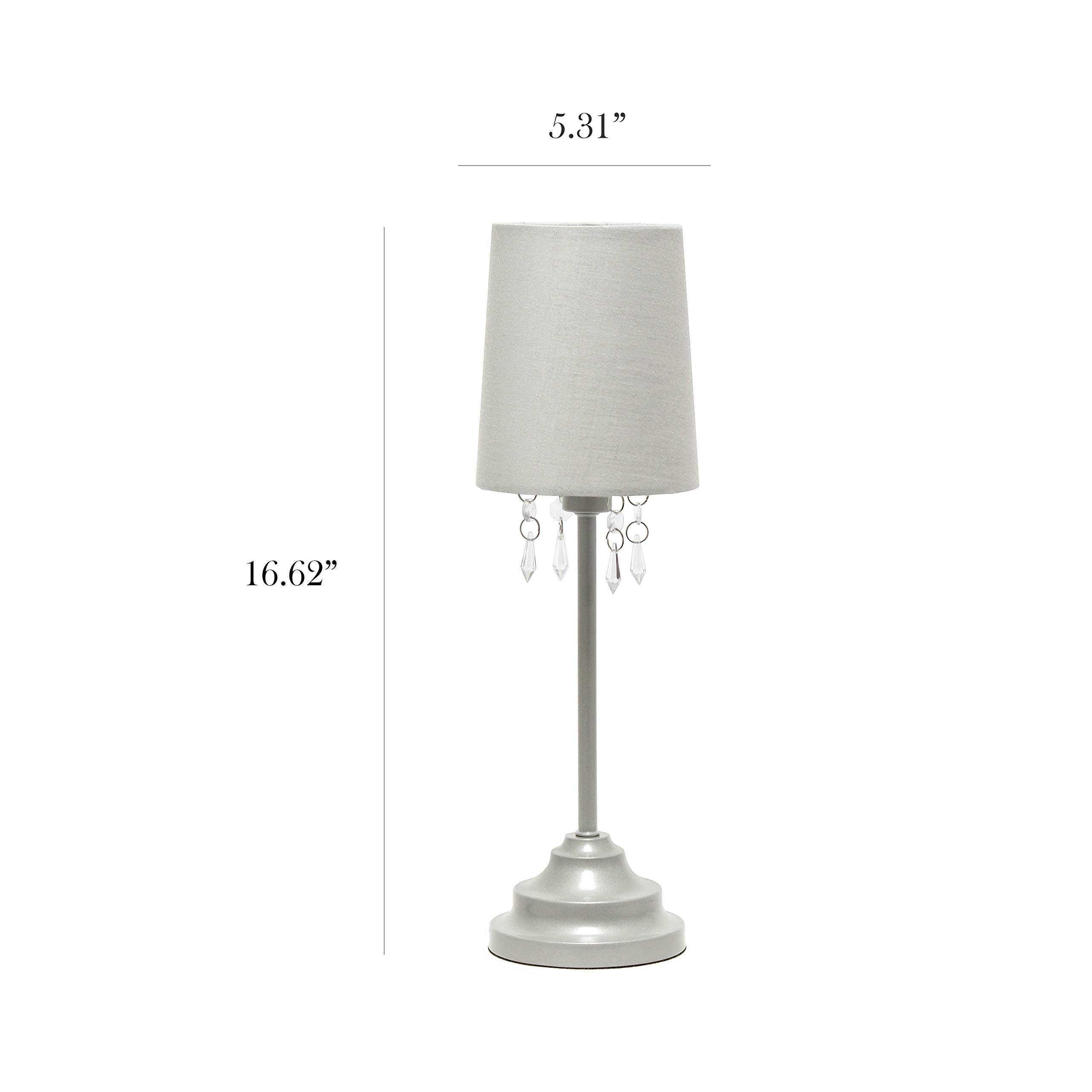Simple Designs Lt3018-Gry Table Lamp With Fabric Shade And Hanging Acrylic Beads, Gray