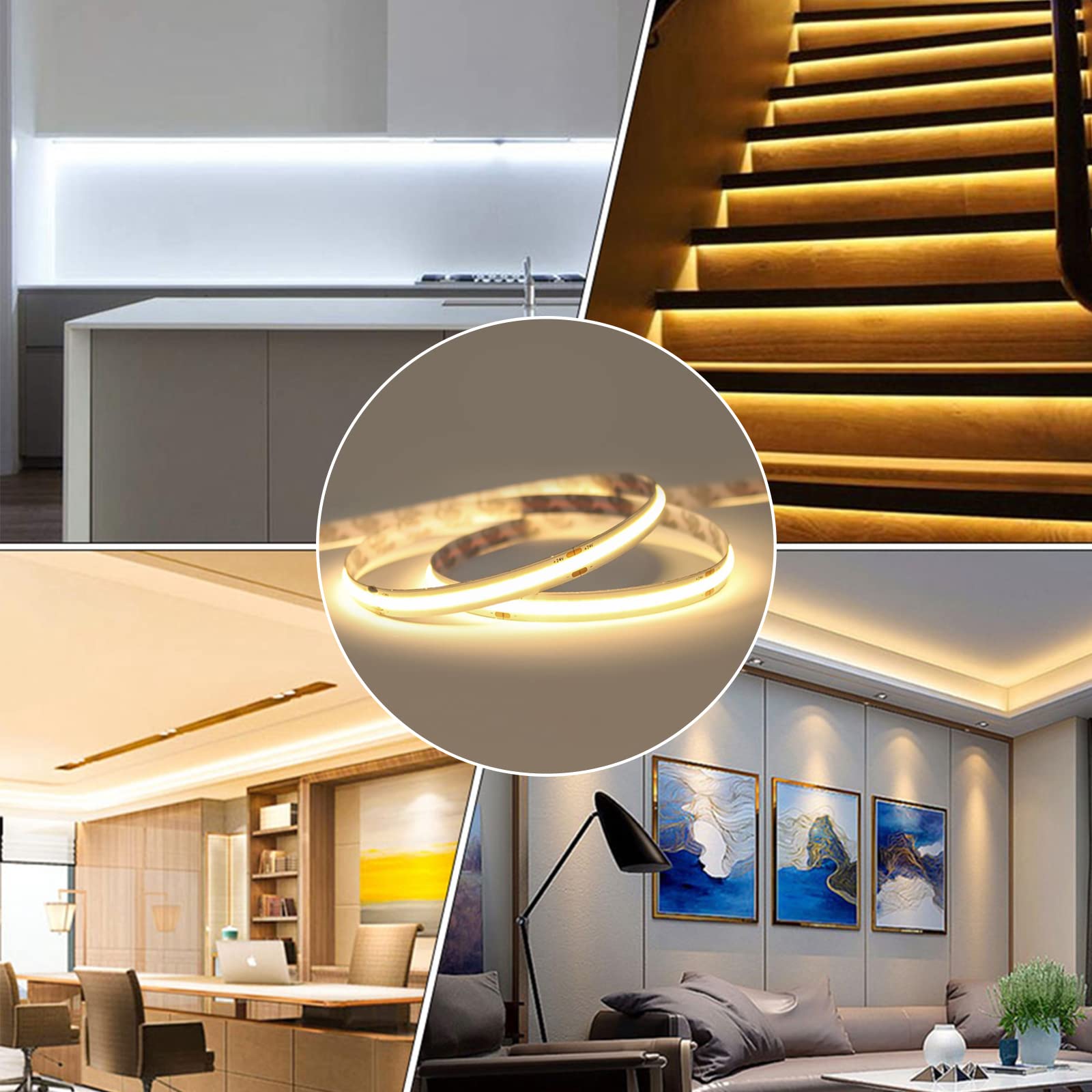 Lltop Cob Led Strip Lights Warm White 3000K, Dc24V 16.4Ft/5M High Cri 92Ra+ Flexible Led Tape Lighting Diy Cuttable For Bedroom