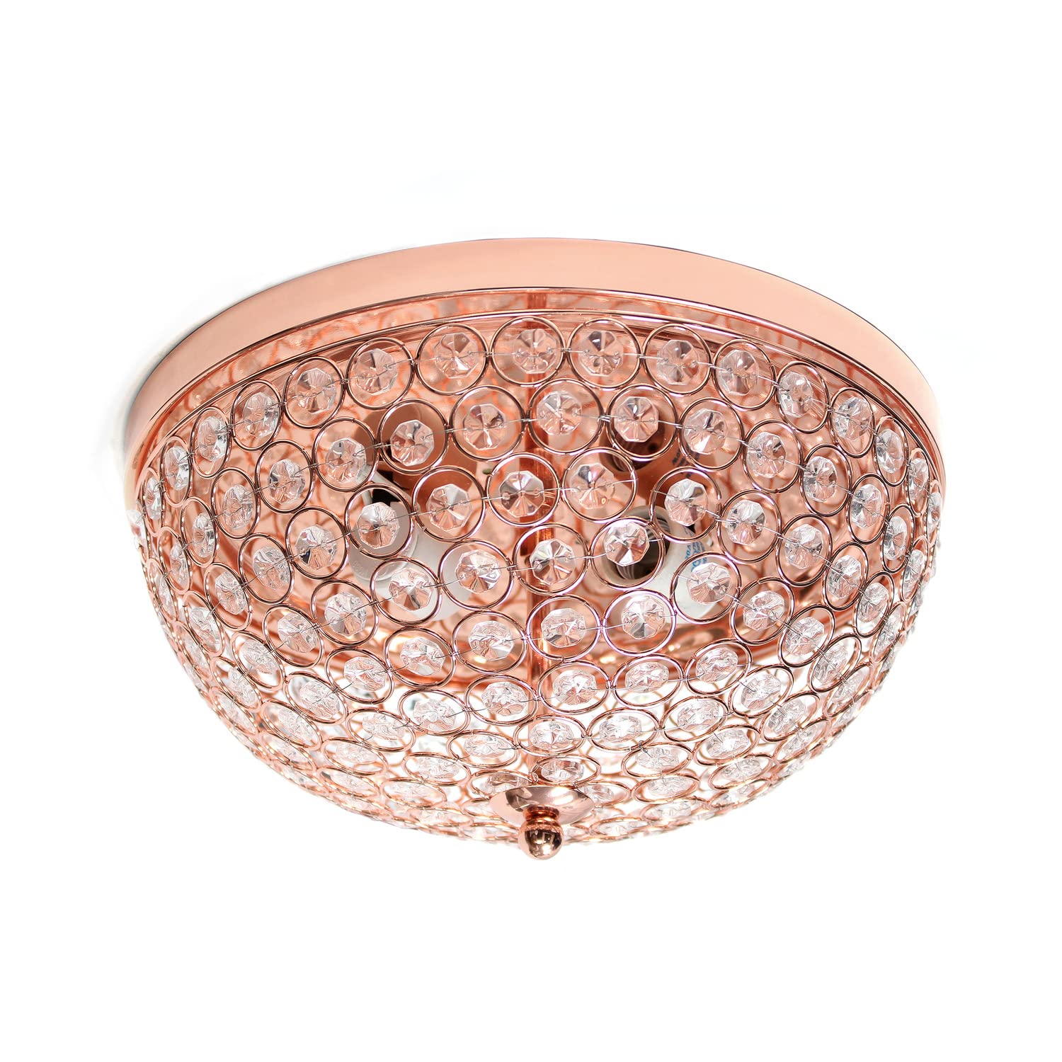 LALIA HOME Crystal Glam Ceiling Flush Mount Light, 2 Pack, 13inx13inx6.5in, Rose Gold, Model LHM-2000-RG-2PK