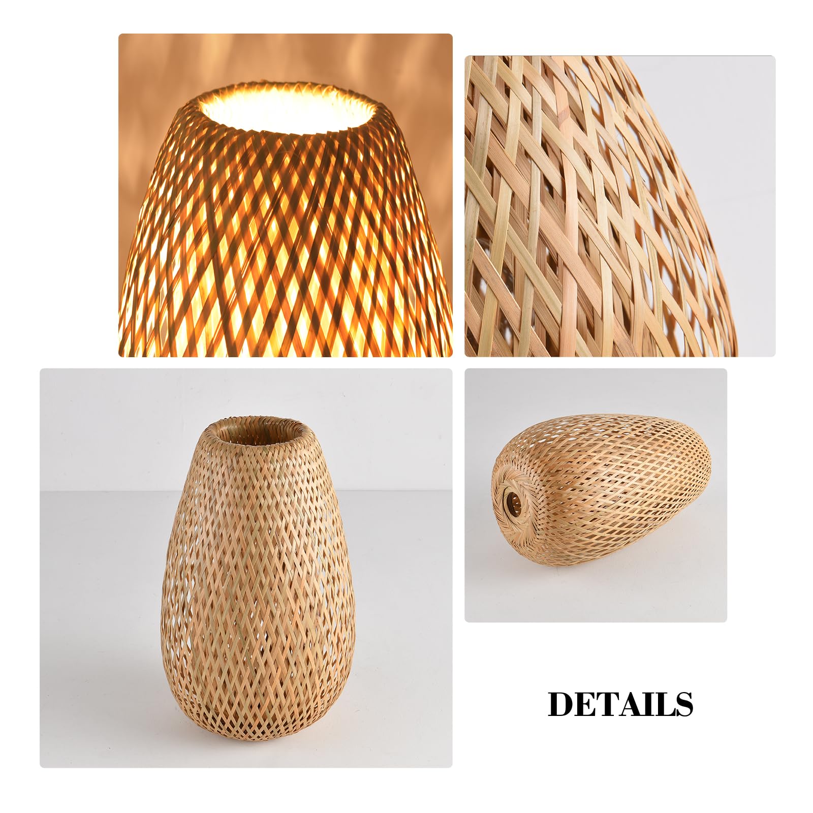Teru Ji Kaikang Bamboo Lamp Shade, 2-Pack Hand-Woven Bamboo Rattan Hanging Light Shade,D 9.05'' Rattan Table Lamp Shade For Floo