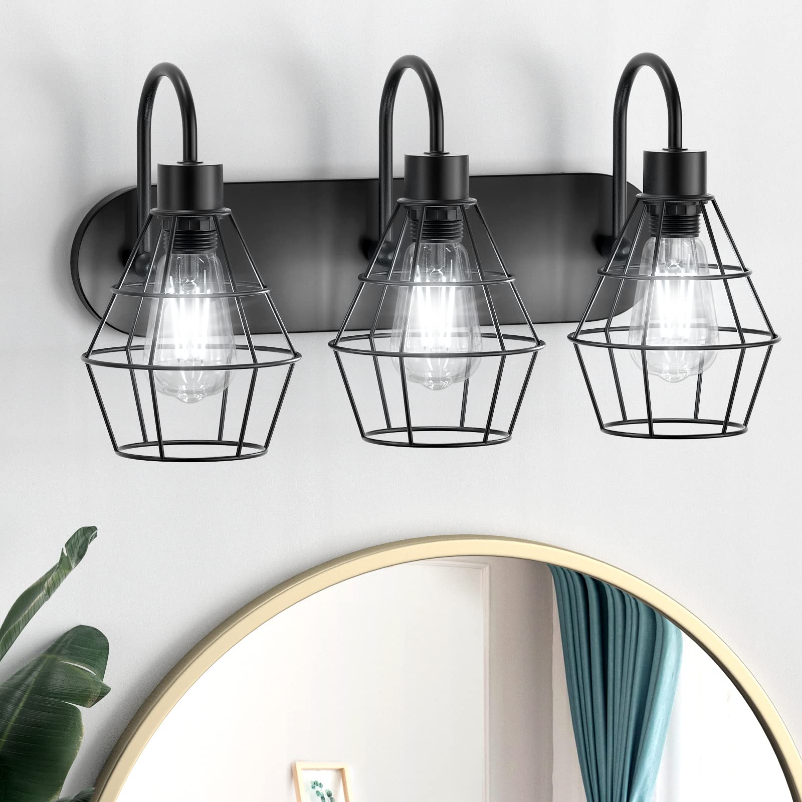 Elibbren Industrial Bathroom Vanity Light, 3-Light, Metal, Black, UL Listed, Model 3toutuoyuanbidegn