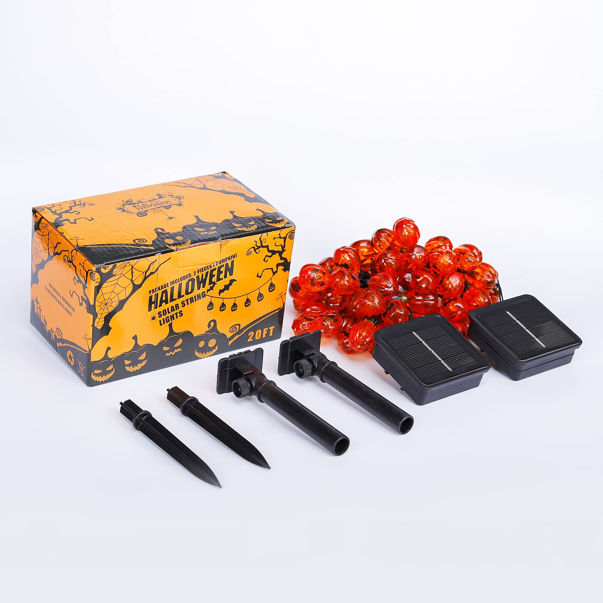 Qunlight 2 Pack Halloween Solar String Lights Outdoor,20Ft 30 Led Pumpkin Lantern Thanksgiving Halloween Decorations For Ourdoor Garden,Yard, Patio, Xmas Tree, Party, Home(Pumpkin,2Pack)