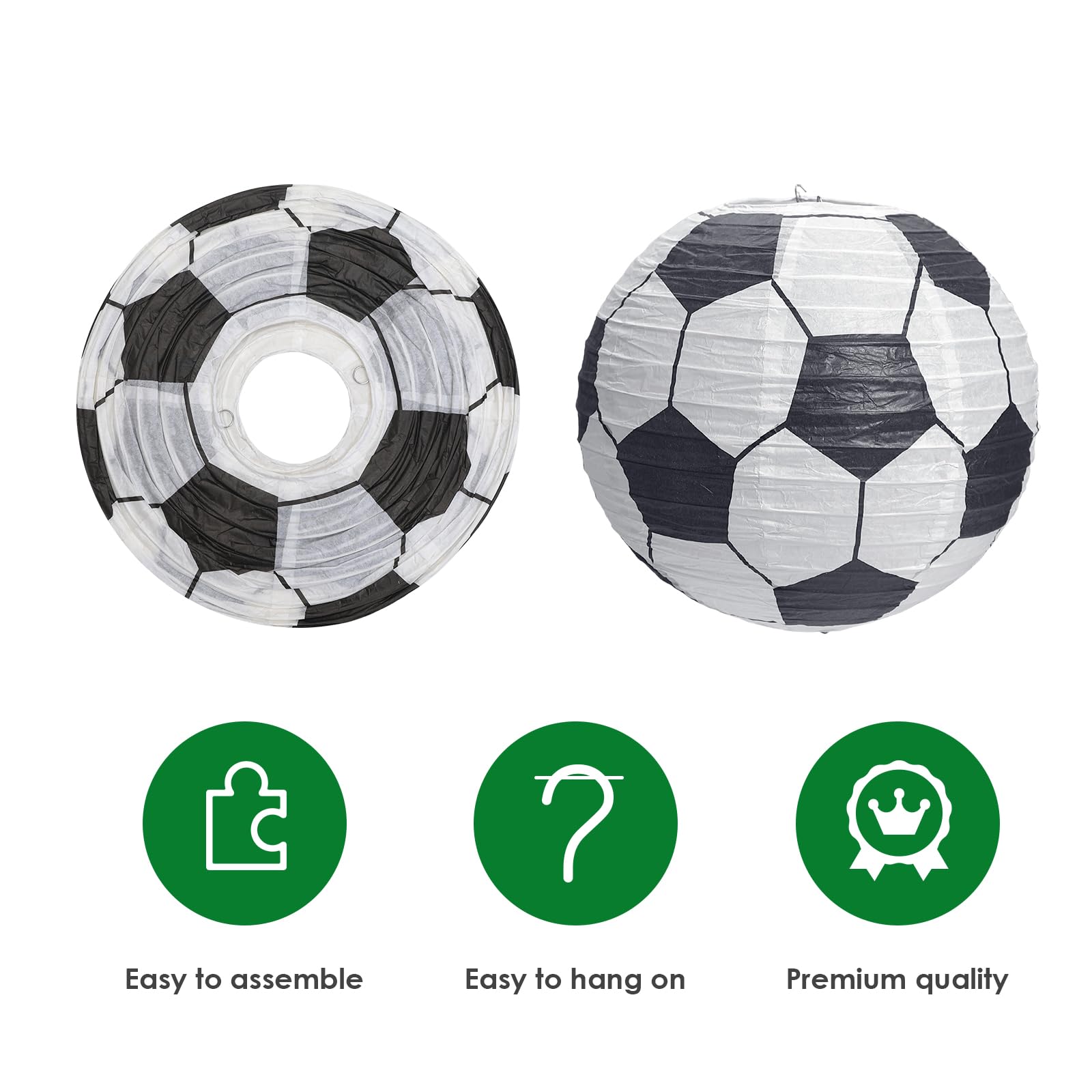 Uniqooo 6Pcs Soccer Ball Football Sports Paper Lantern Set, 12 Inch Extra Large, Ceiling Hanging Japanese Lantern Decoration, For Home Bar Fifa World Cup Fan Game Day Birthday Party Favor Garland