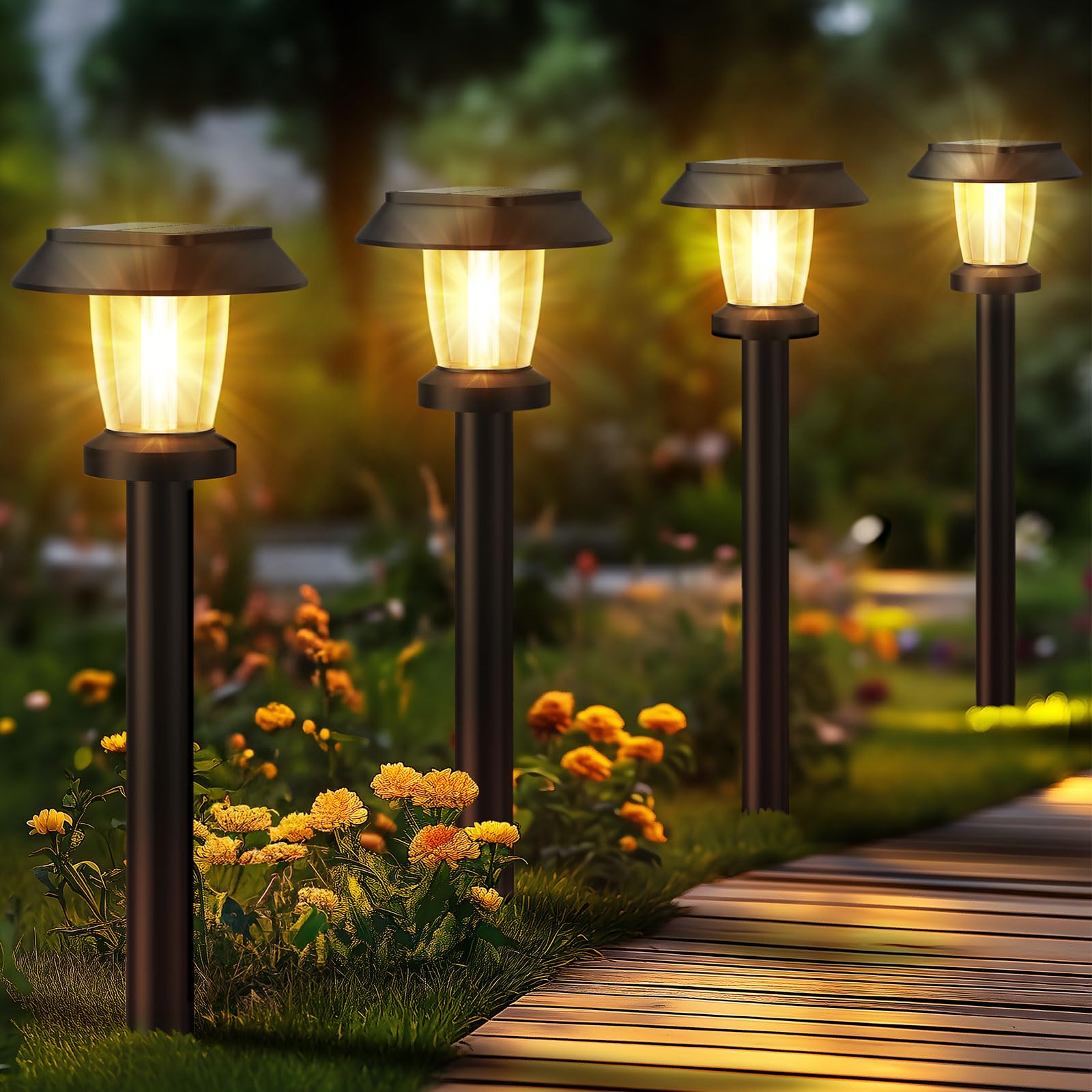 ALEPOD Solar Pathway Lights Outdoor - 10 Pack Solar Powered Garden Lights Waterproof, Decor Landscape Lighting with Three Lighti