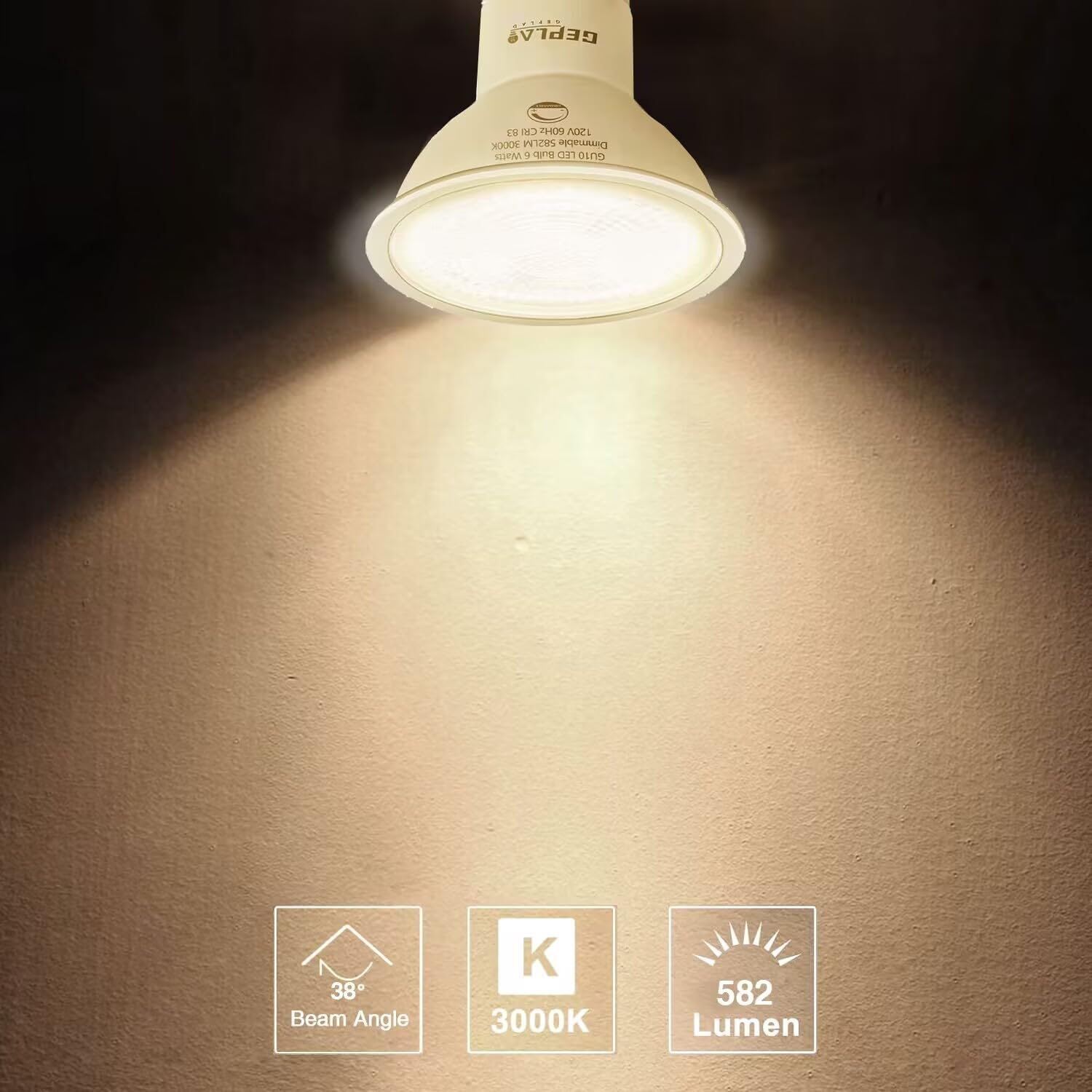 6-Pack Gu10 Led Bulb Dimmable, 3000K Soft White Gu10 Bulb Replacement For Track Lighting, 582Lm, 6W(50W Equivalent) Led Light Bulb For Kitchen, Range Hood, Living Room, Bedroom