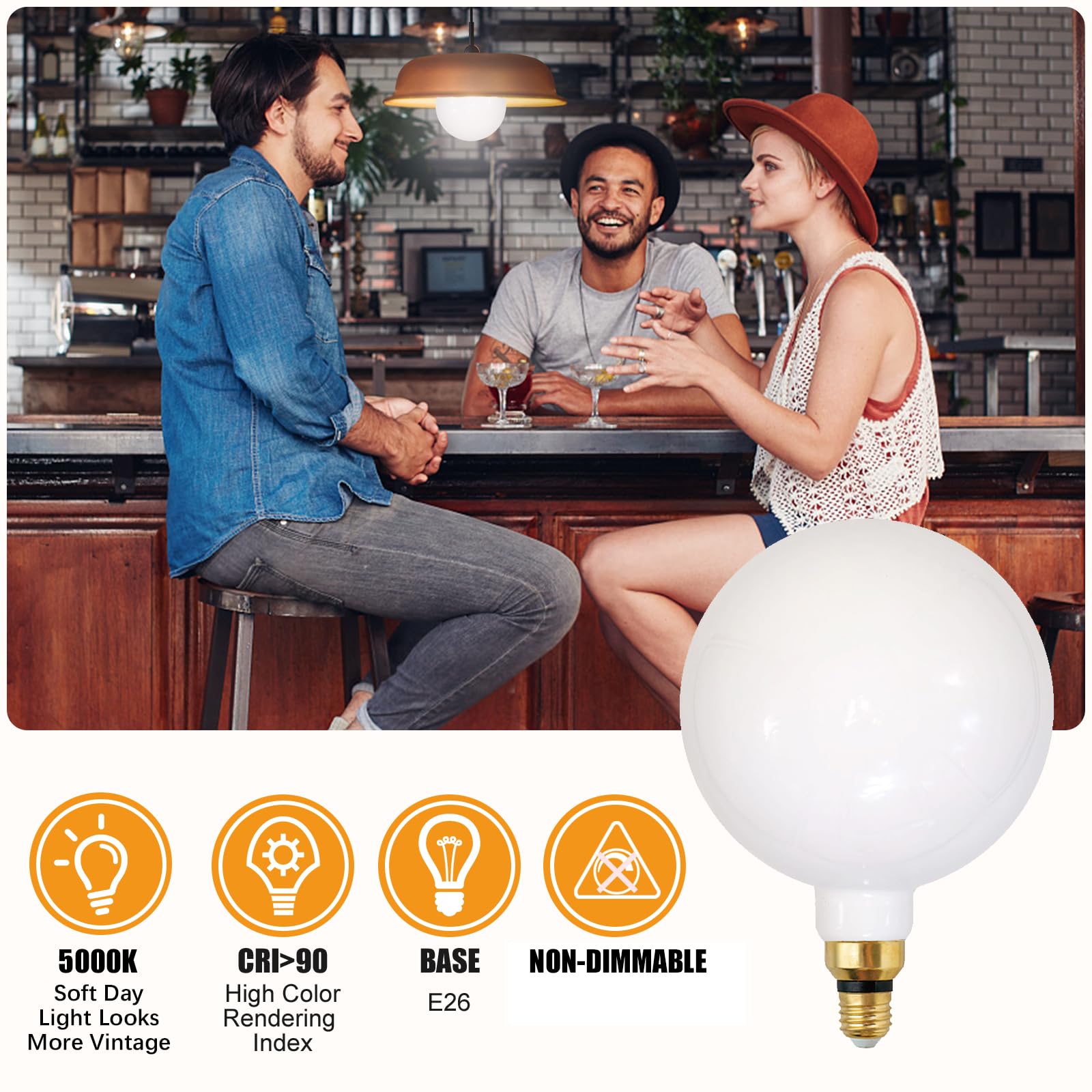 Sd Lux Oversized Led Light Bulb Giant Vintage Edison Filament Bulb 16W 2600Lm (Equi. 200W) E26 Base Large Bulb Milky Glass For H