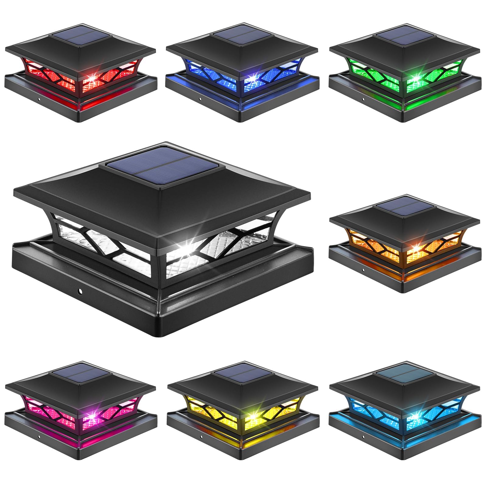 APONUO Solar Post Cap Lights Color Changing,4x4 Post Solar Lights with 4 Lighting Modes,6x6 Post Cap Solar Light Outdoor for Fen
