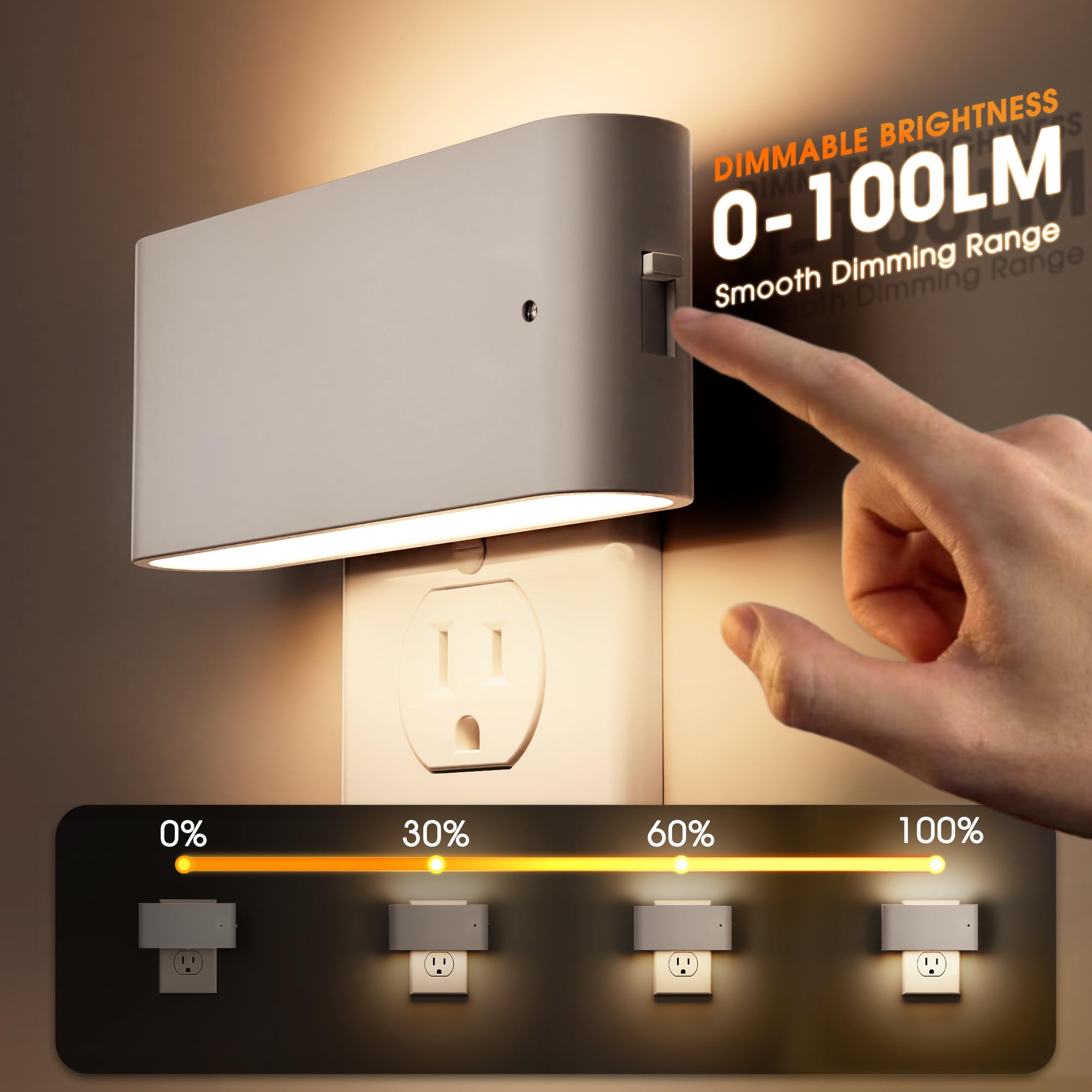 Briignite LED Night Lights 2 Pack with Dusk to Dawn Sensor, Dimmable, 3000K Soft White, Plug-in for Kids Room, Bedroom, Hallway, Kitchen