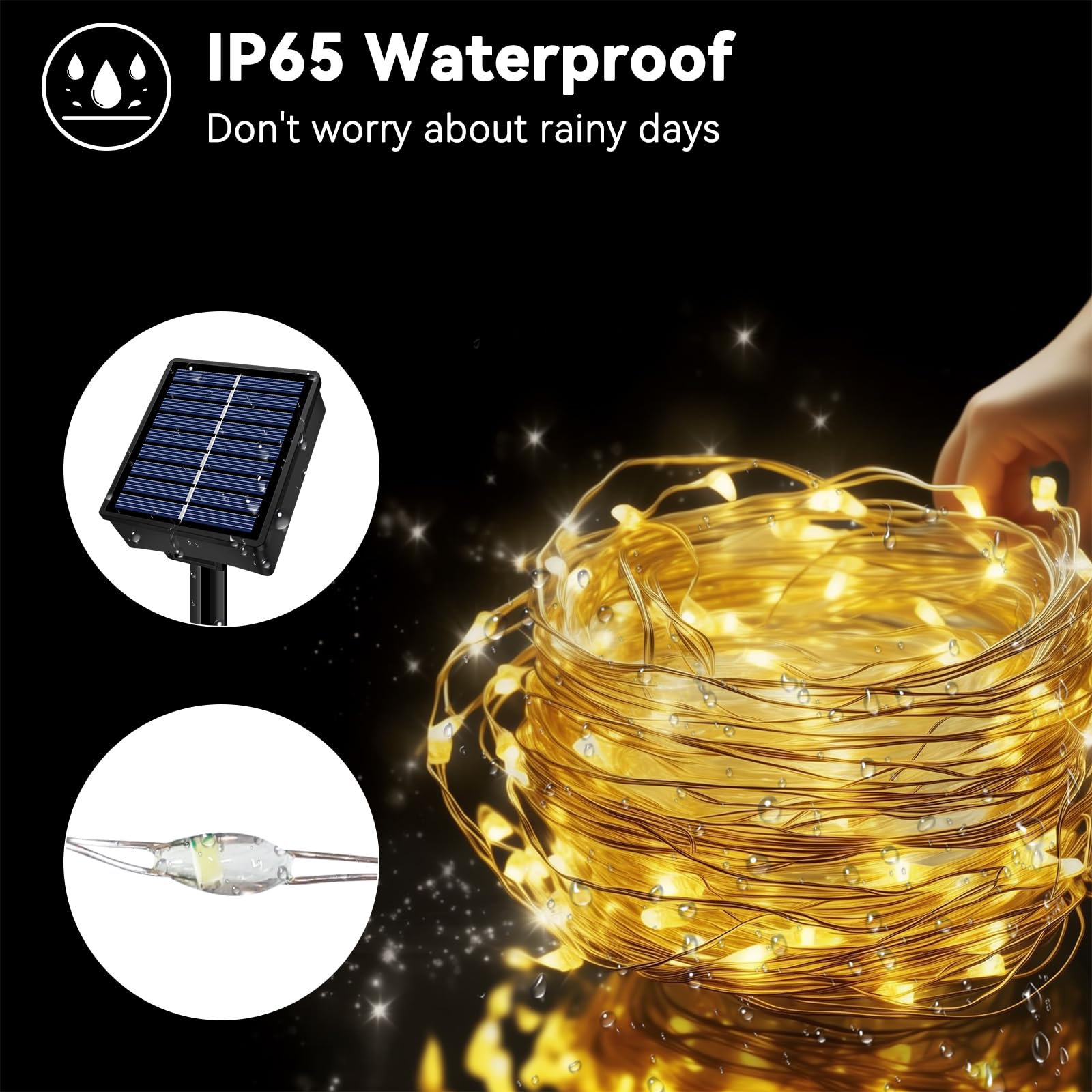 Solar String Lights Outdoor Waterproof 2 Pack Total 66Ft 200Led 8 Modes Twinkle Lights Solar Fairy Lights For Patio  Garden Yard Party Wedding Tree Christmas Halloween Decoration  Warm White